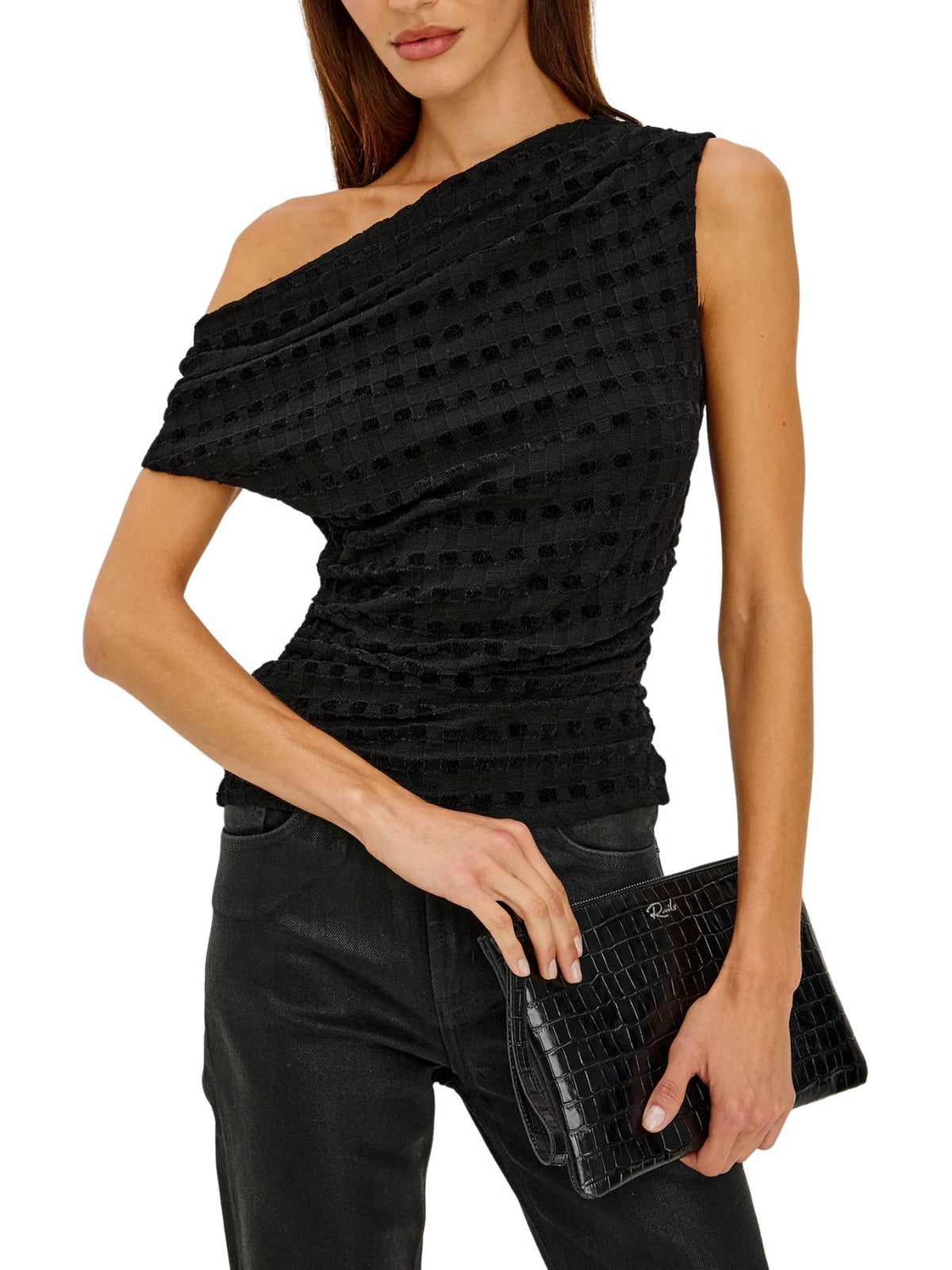 Rails Dominic Off-the-Shoulder Top in Black Checkerboard