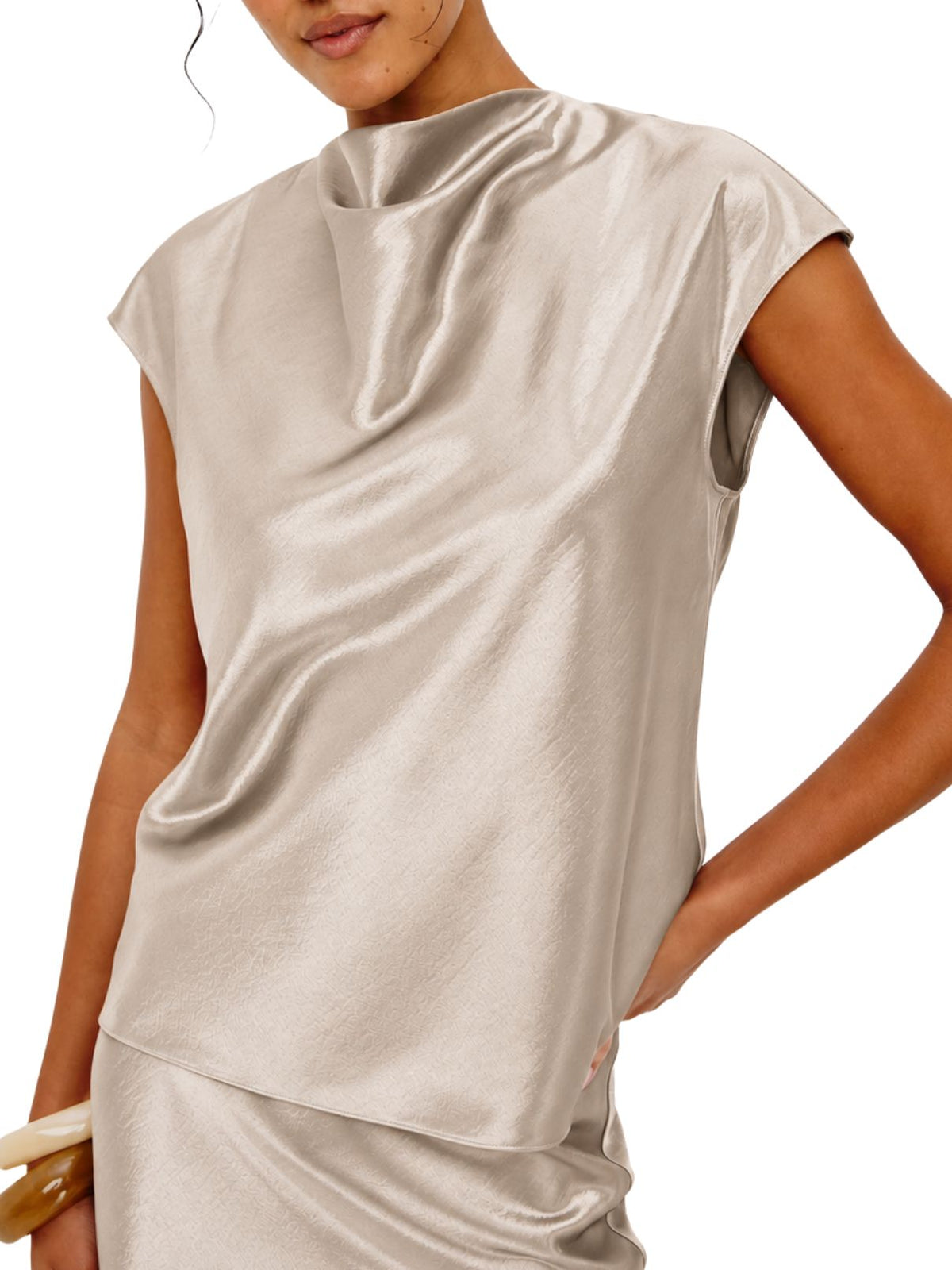 Rails Loretta Satin Cowl Neck Top in Mink