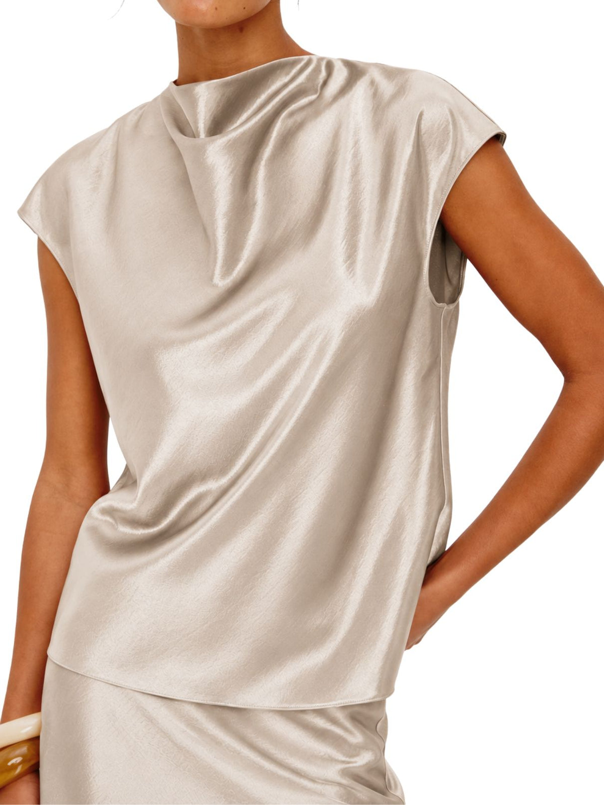 Rails Loretta Satin Cowl Neck Top in Mink