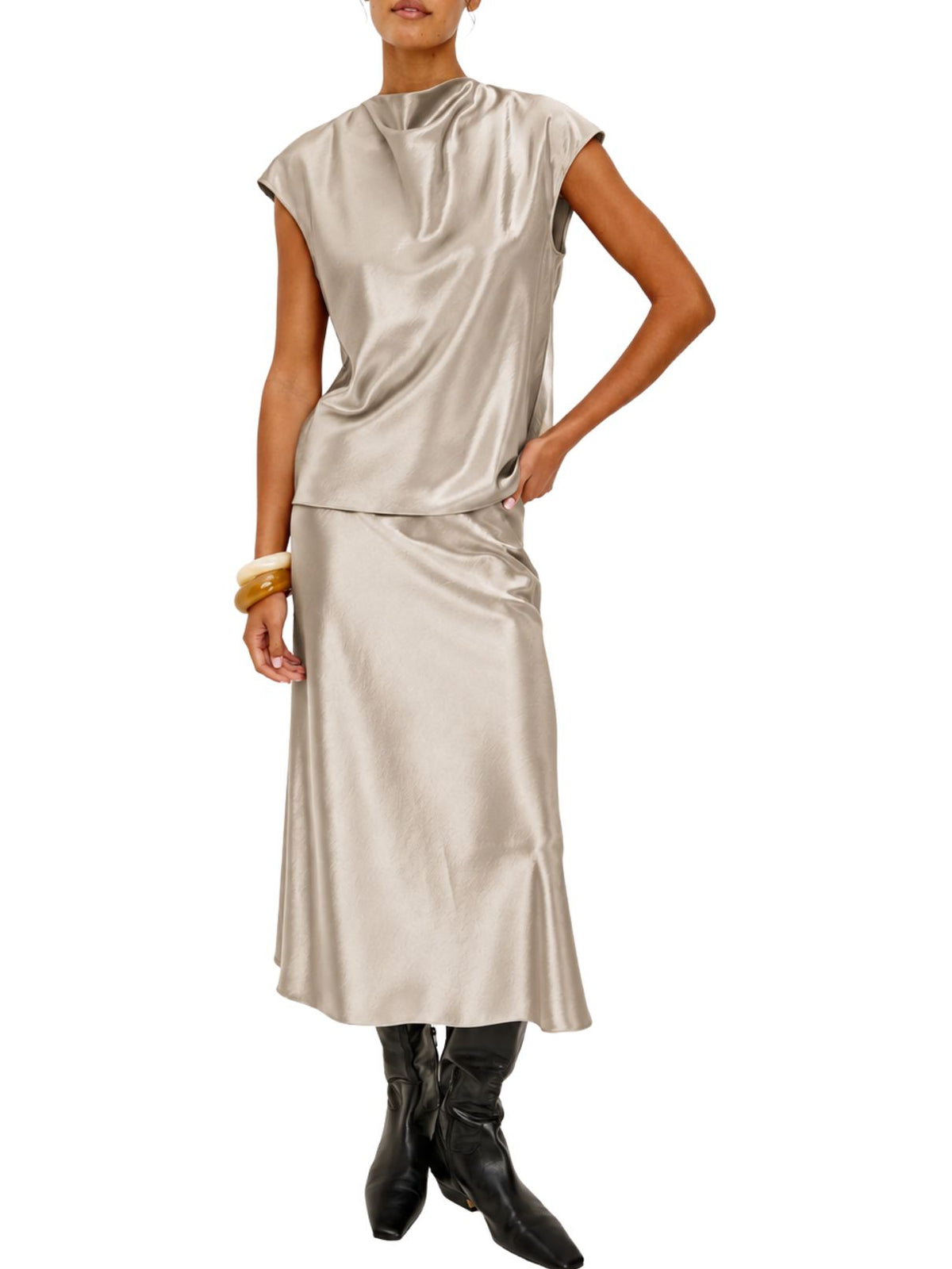 Rails Loretta Satin Cowl Neck Top in Mink