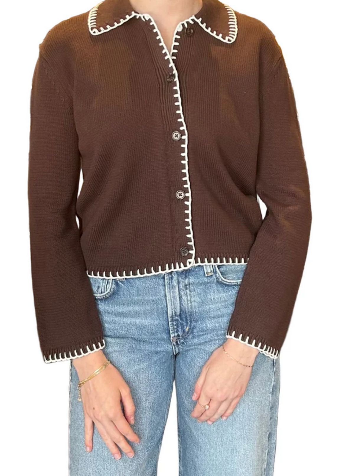 Rails Rayleen Brown/Ivory Blanket Stitch Cardigan