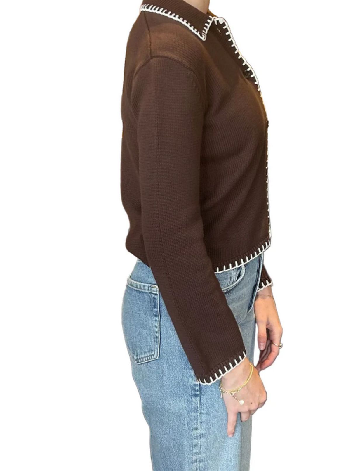 Rails Rayleen Brown/Ivory Blanket Stitch Cardigan