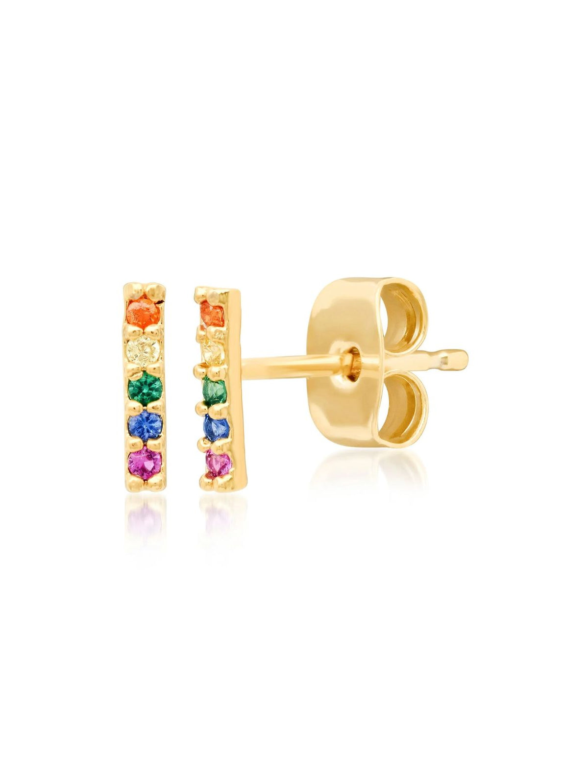 Rainbow CZ Stick Stud Earrings in Gold