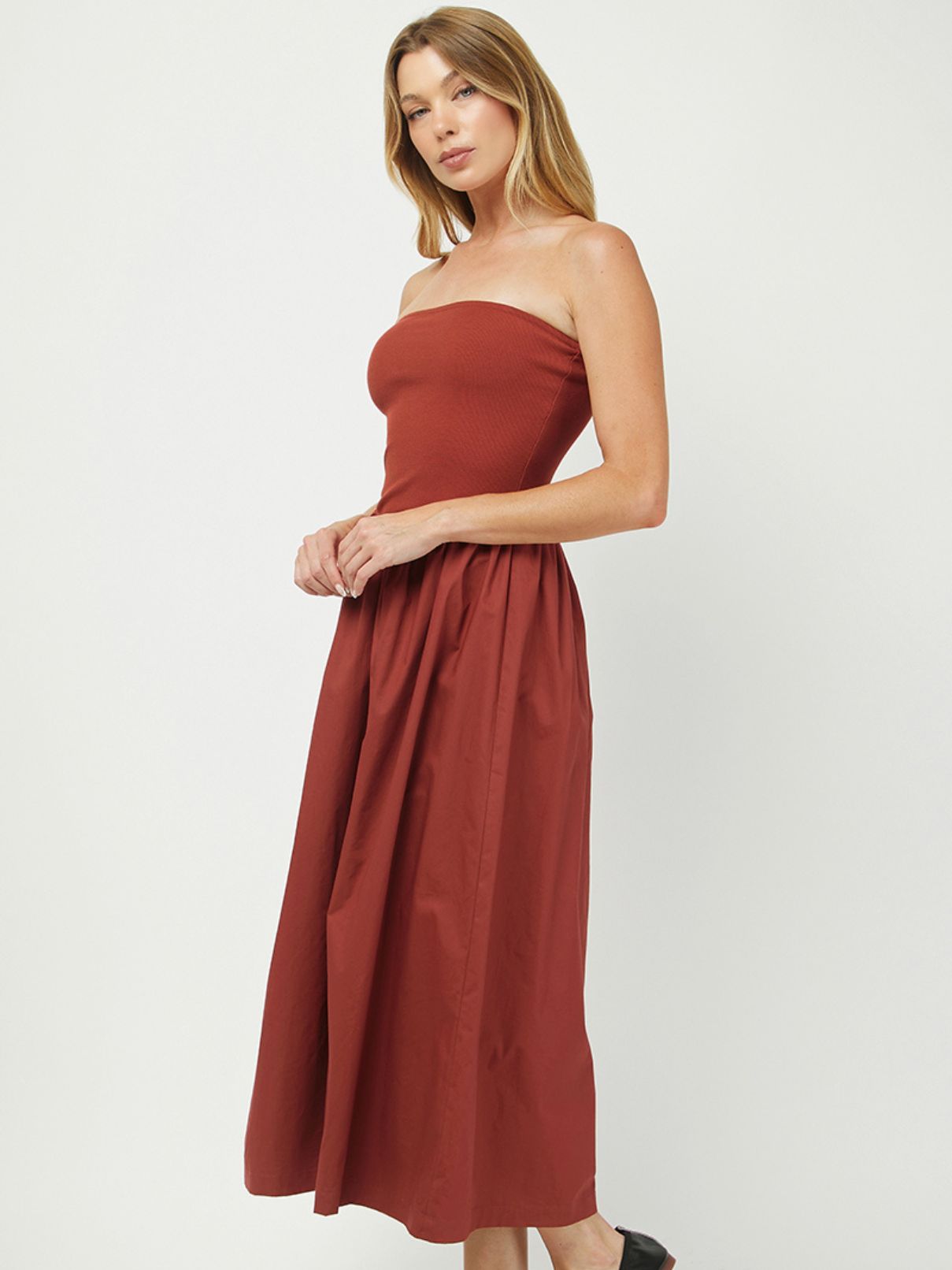 Ribbed Tube Maxi Dress in Rust