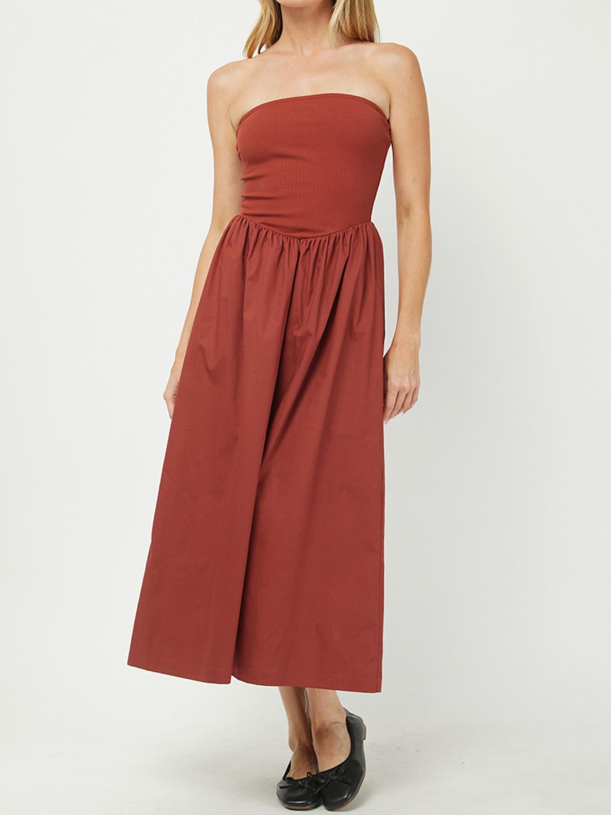 Ribbed Tube Maxi Dress in Rust