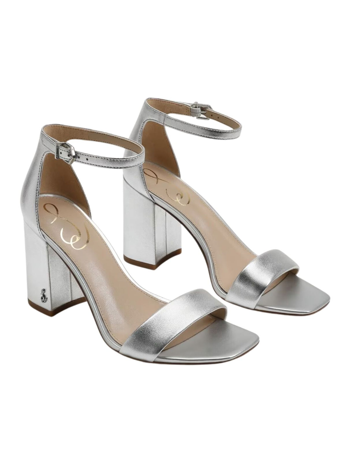 Sam Edelman Daniella Metallic Leather Block Heel Sandals in Silver