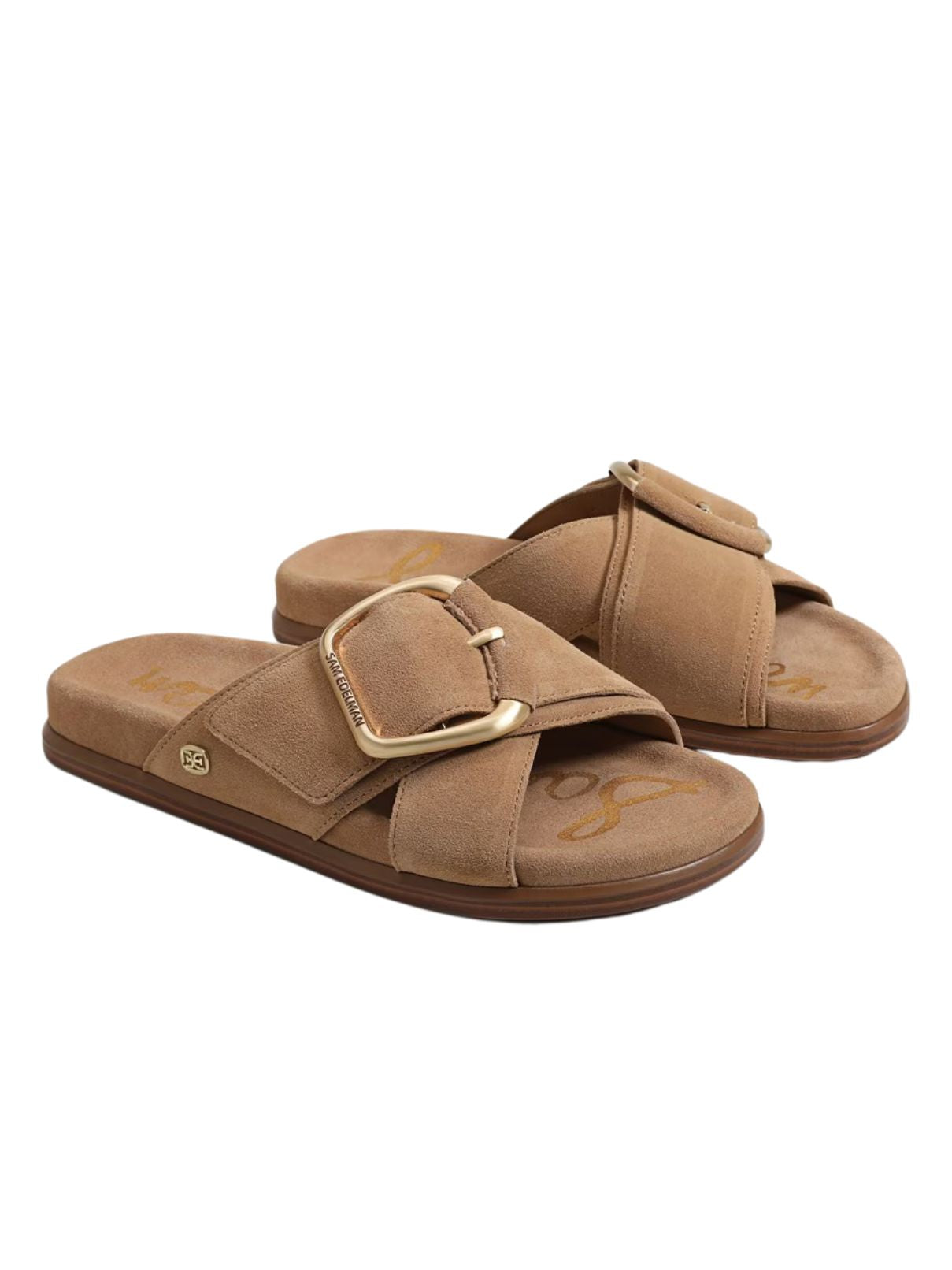 Sam Edelman Darla Buckle Slide in Cyprus Tan Suede