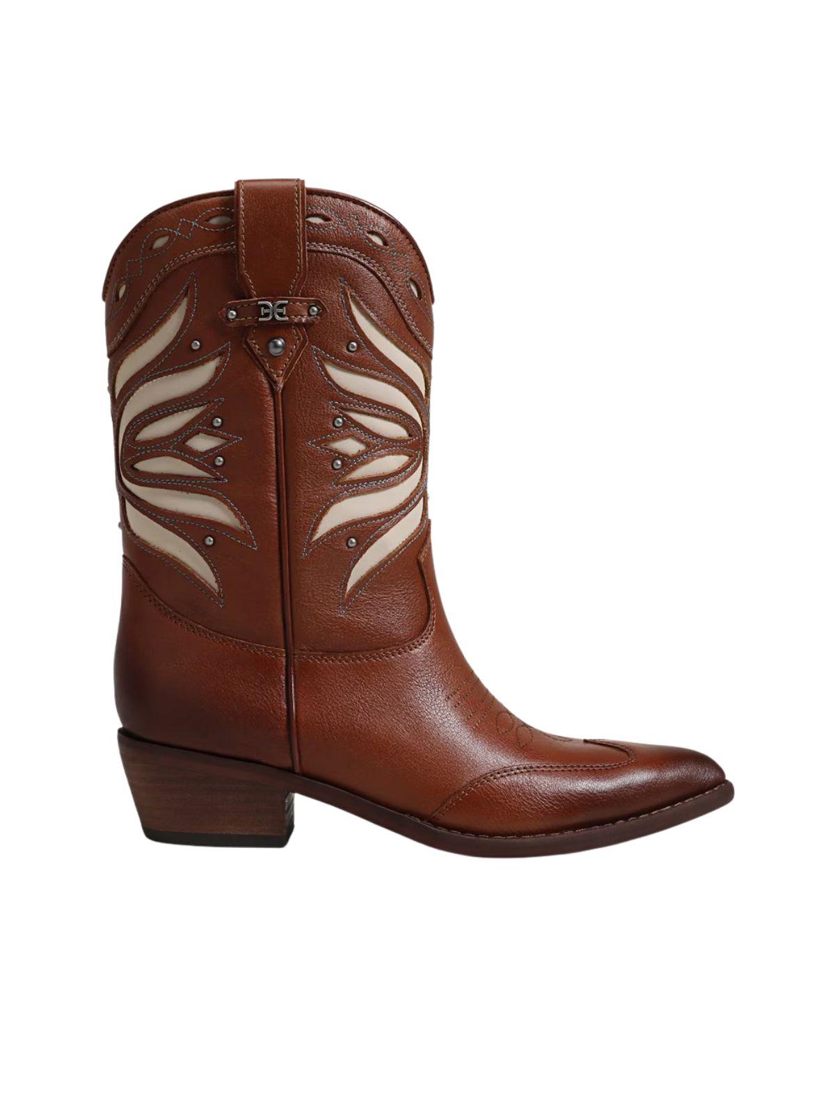 Sam Edelman Rylin Western Boot in Luxe Brown/Cream Leather