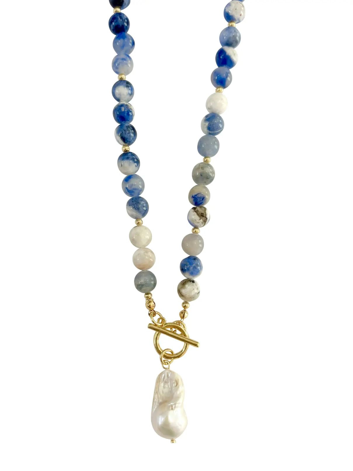 Sandy Beaded Necklace with Pearl Accent in Royal Mix