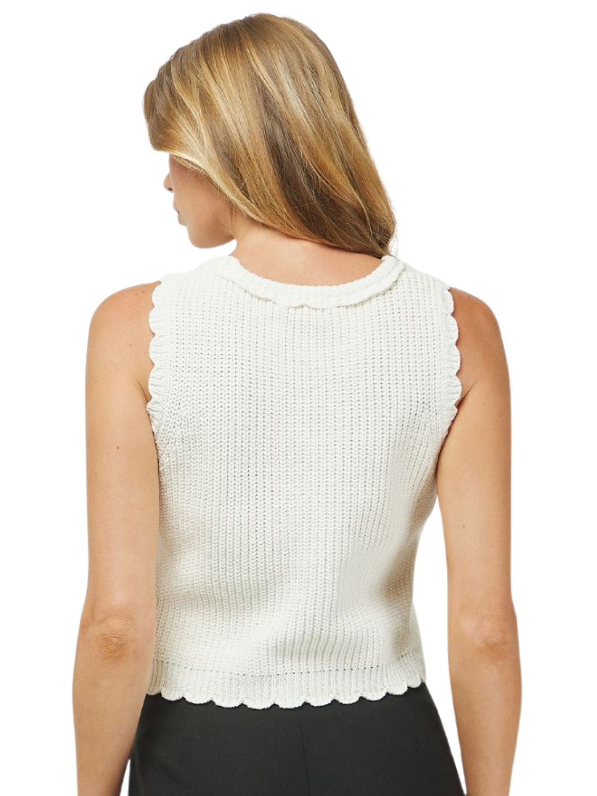 Scalloped Hem Sweater Tank in Ivory