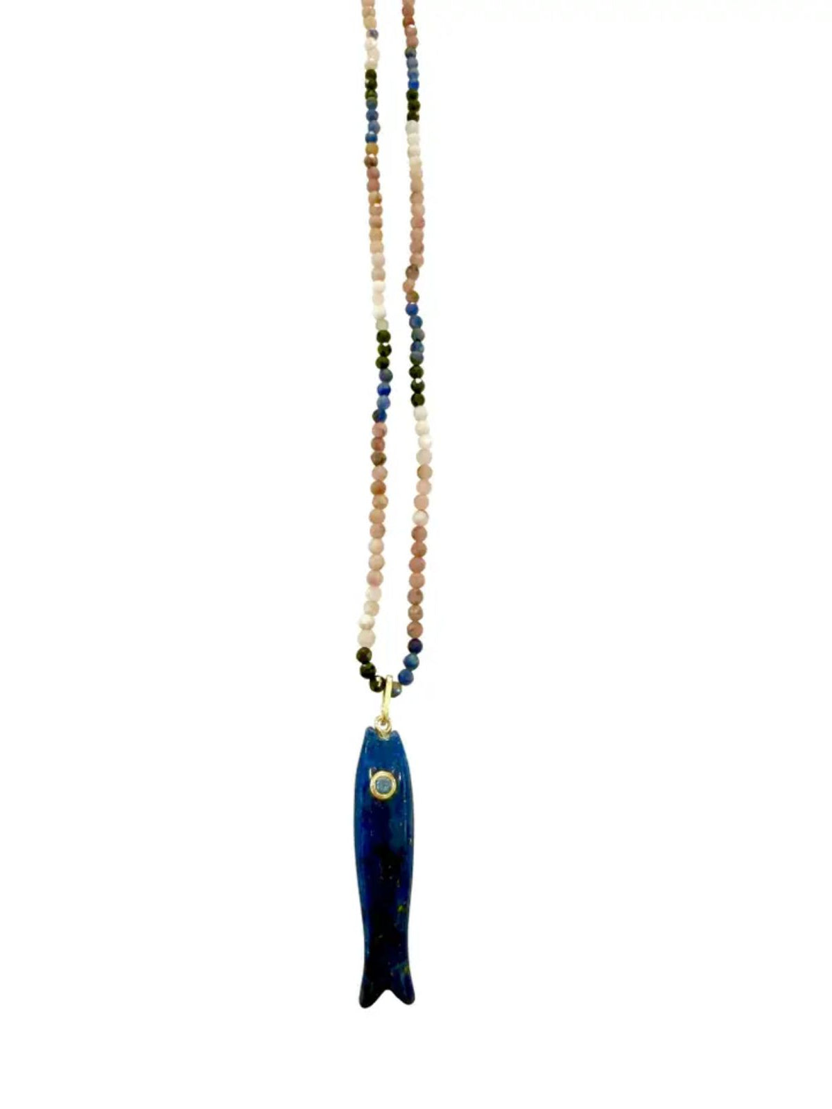 Seth Beaded Necklace with Fish Charm in Blue