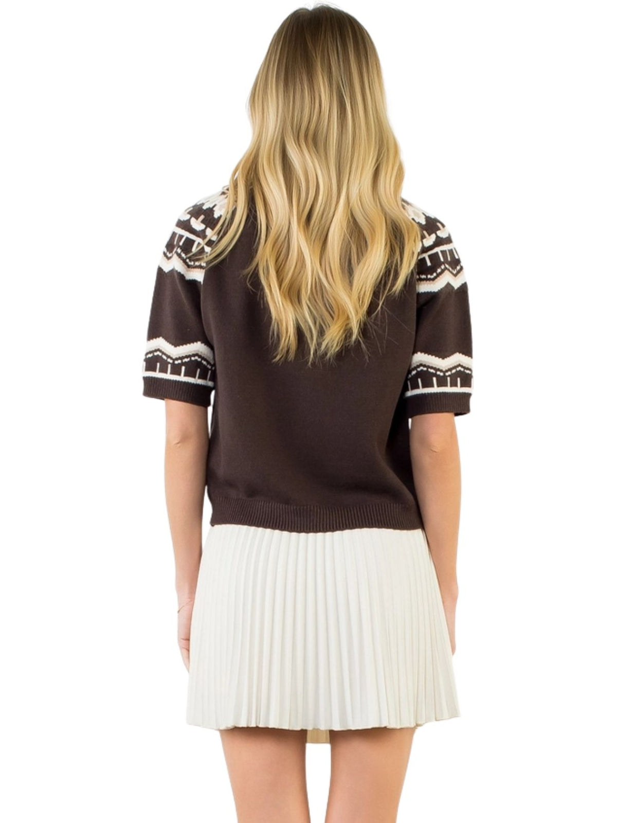 Short Sleeve Pattern Sweater – Brown