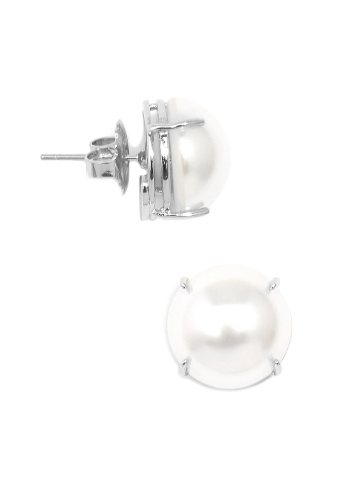 Silver Pearl Stud Earrings with Setting