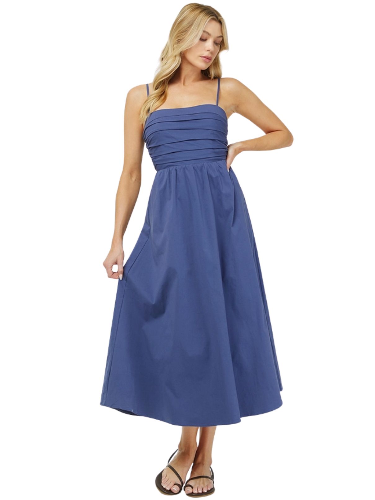 Sleeveless Maxi Dress with Lace-Up Back in Dusty Navy