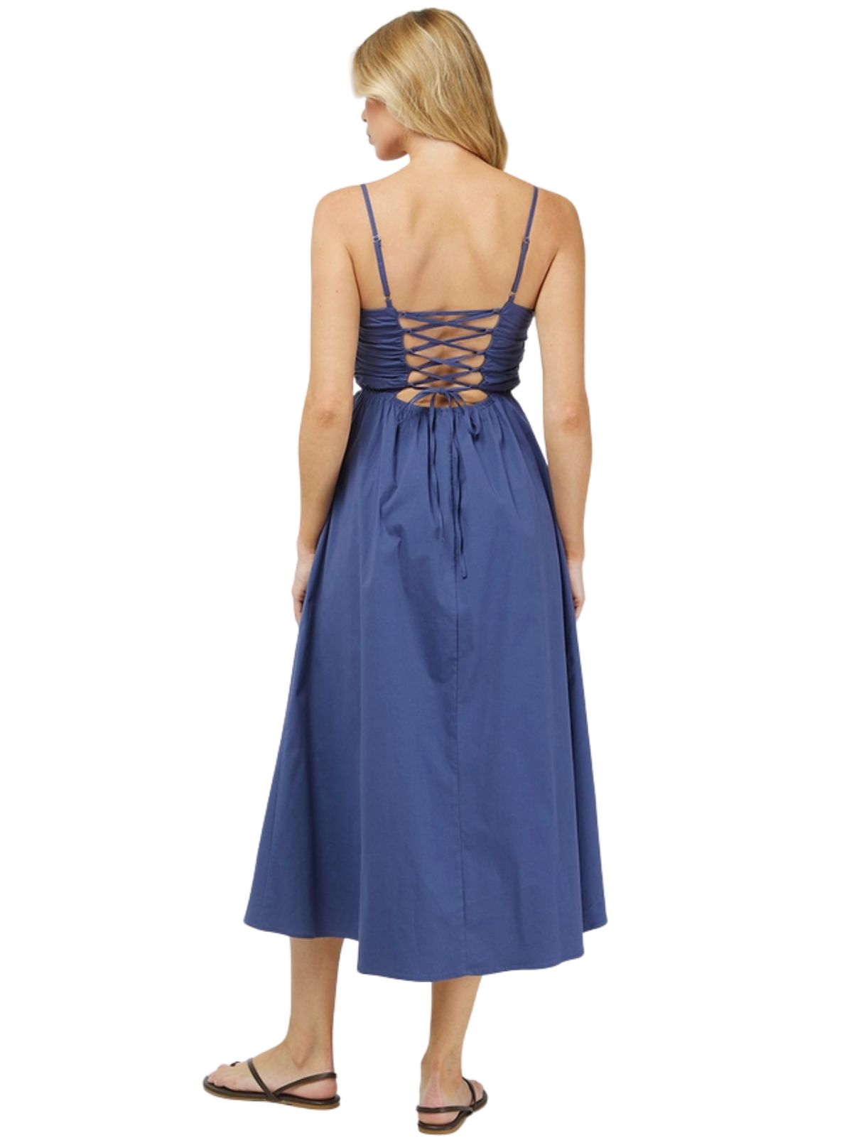 Sleeveless Maxi Dress with Lace-Up Back in Dusty Navy