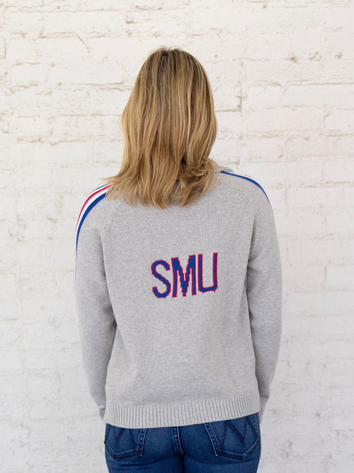 Smu Half Zip Pony Up Sweater in Gray