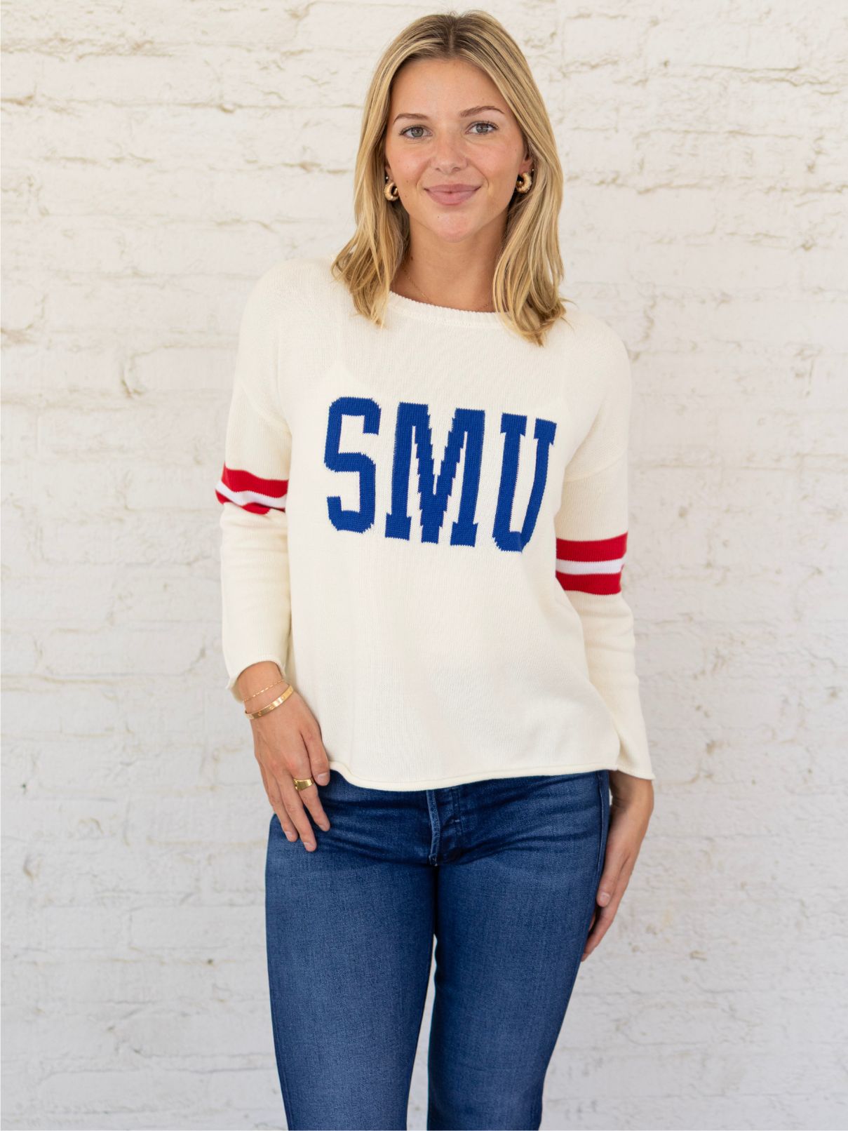 Smu Sweater in Royal/Red on Cream