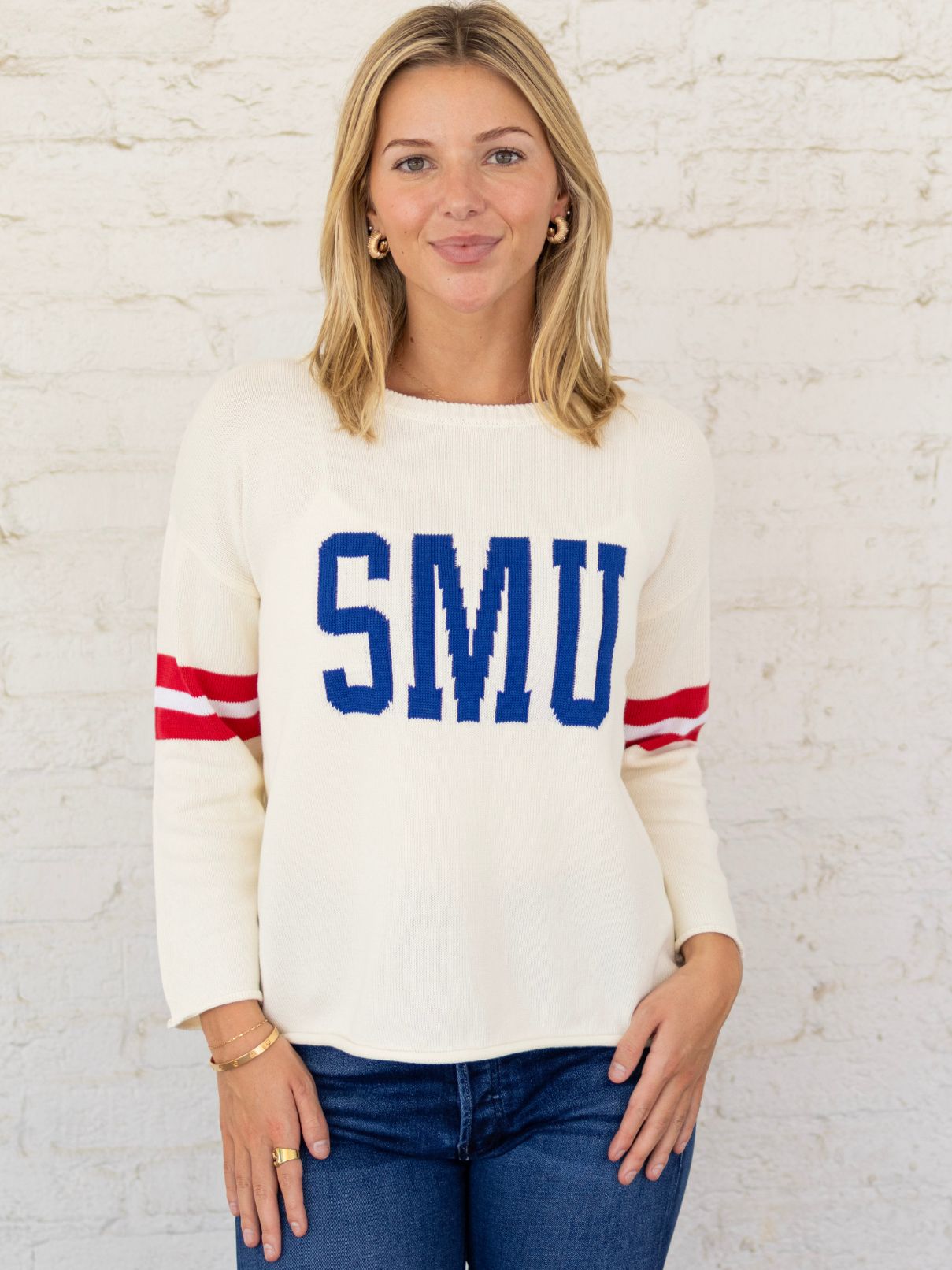 Smu Sweater in Royal/Red on Cream