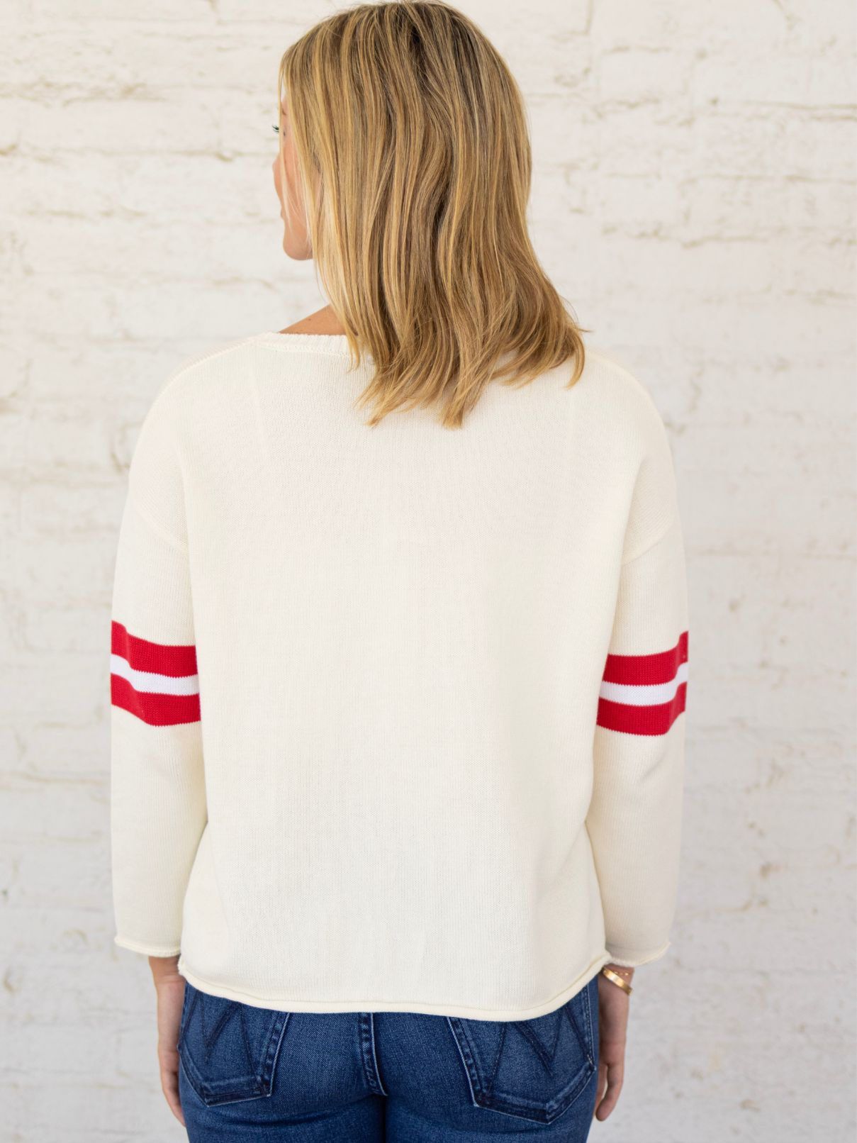 Smu Sweater in Royal/Red on Cream
