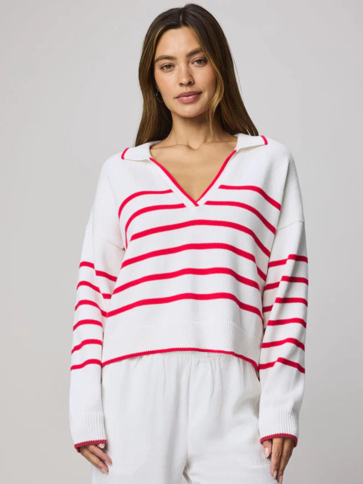 Splendid Arden Stripe Sweater in White/Rouge/Navy