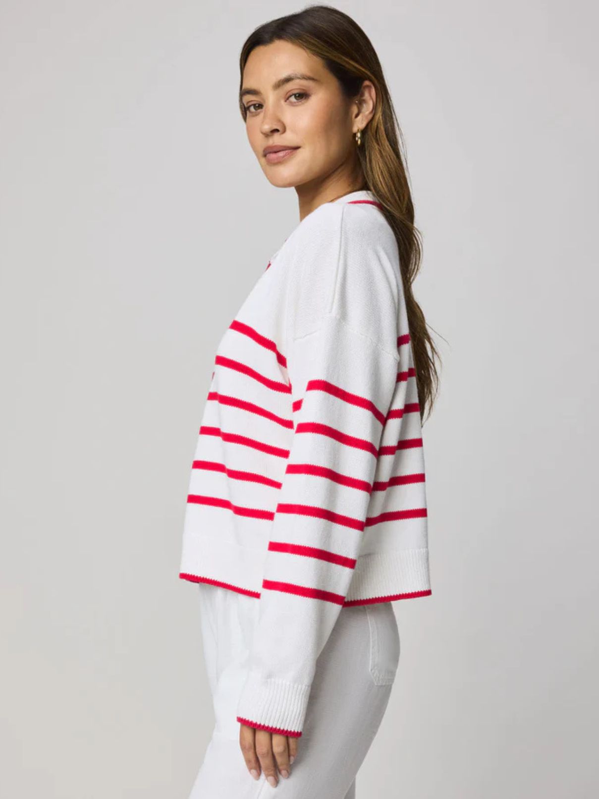 Splendid Arden Stripe Sweater in White/Rouge/Navy