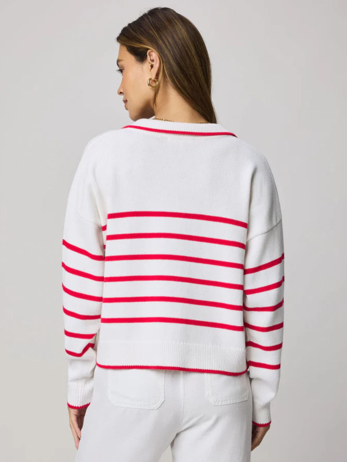 Splendid Arden Stripe Sweater in White/Rouge/Navy