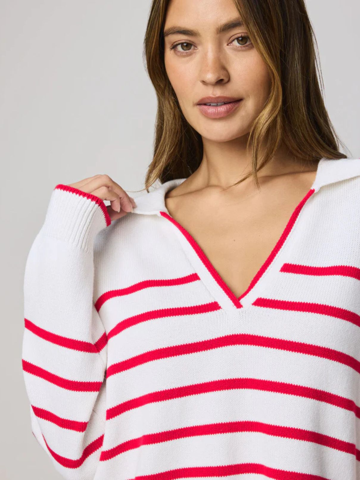 Splendid Arden Stripe Sweater in White/Rouge/Navy