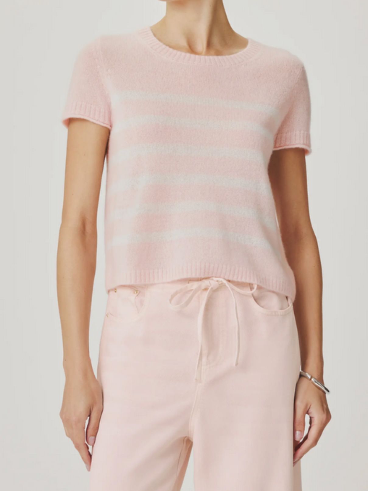 Splendid Emerson Stripe S/S Sweater in Rose Petal Pink/ Shell