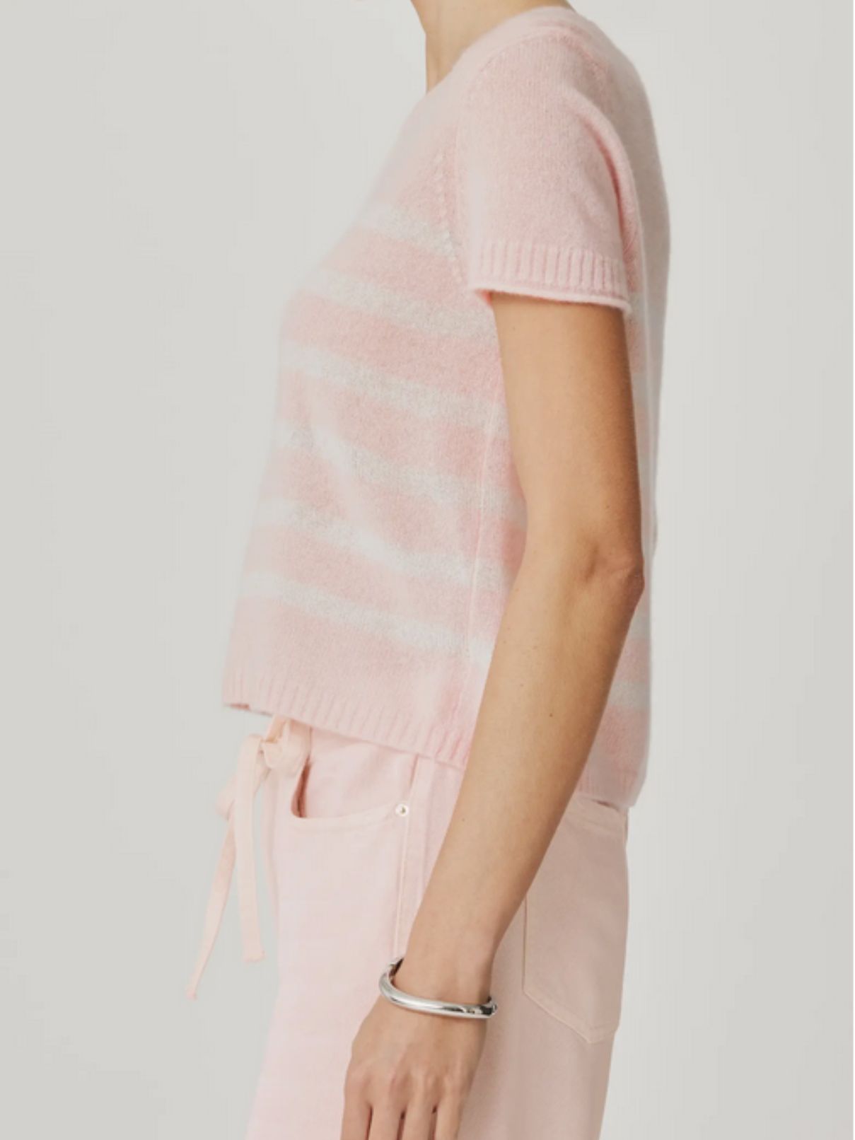 Splendid Emerson Stripe S/S Sweater in Rose Petal Pink/ Shell