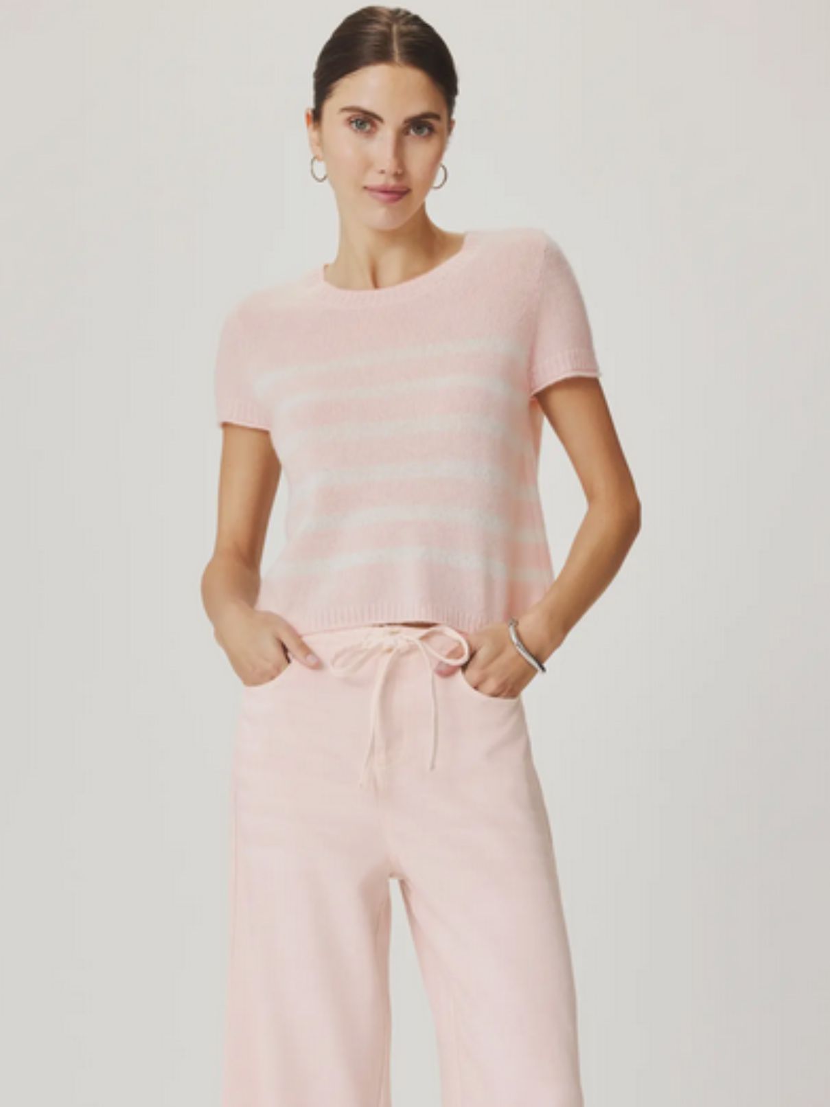 Splendid Emerson Stripe S/S Sweater in Rose Petal Pink/ Shell