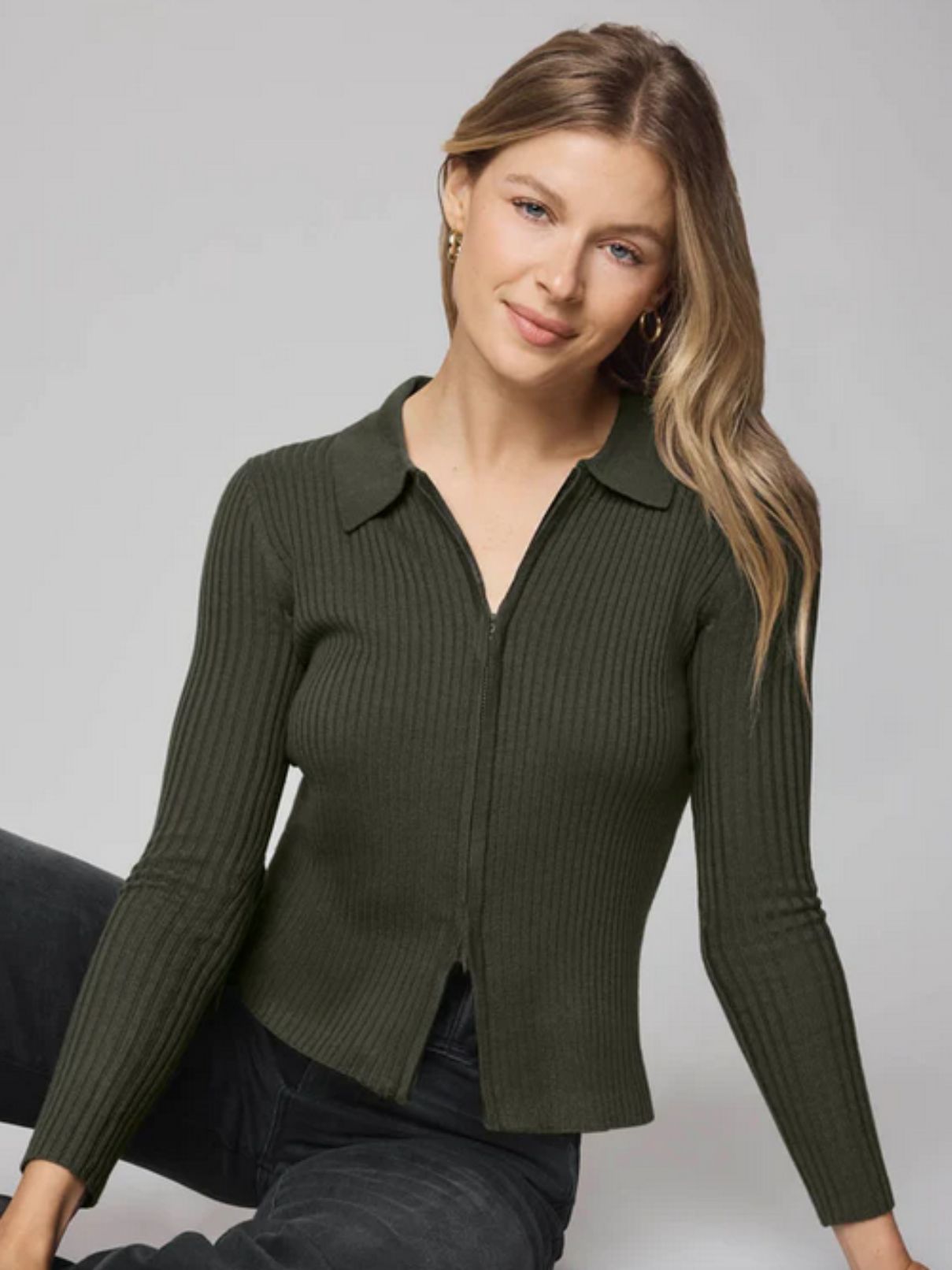 Splendid Georgie Two Zip Sweater in Green Spruce