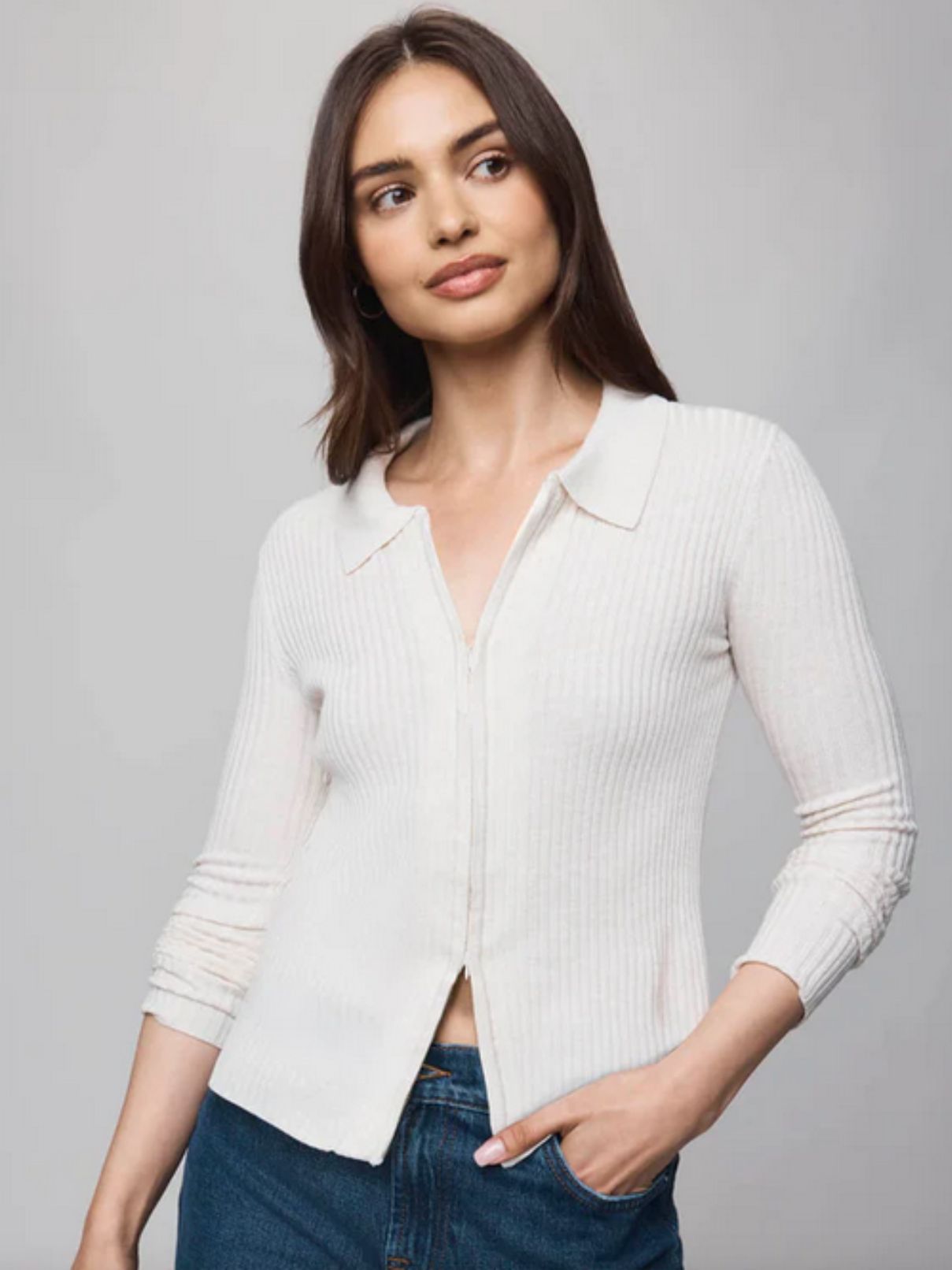 Splendid Georgie Two Zip Sweater in Pale Oak Heather