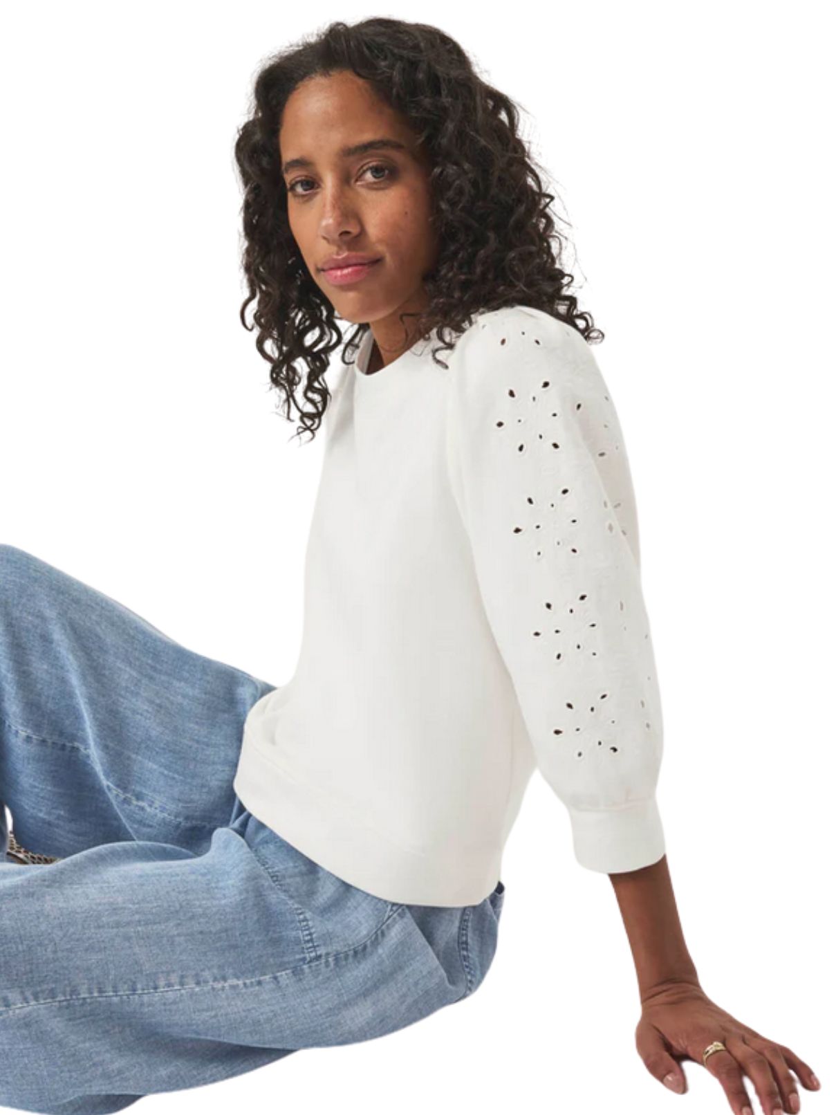 Splendid Rory Embroidered Sweatshirt in White