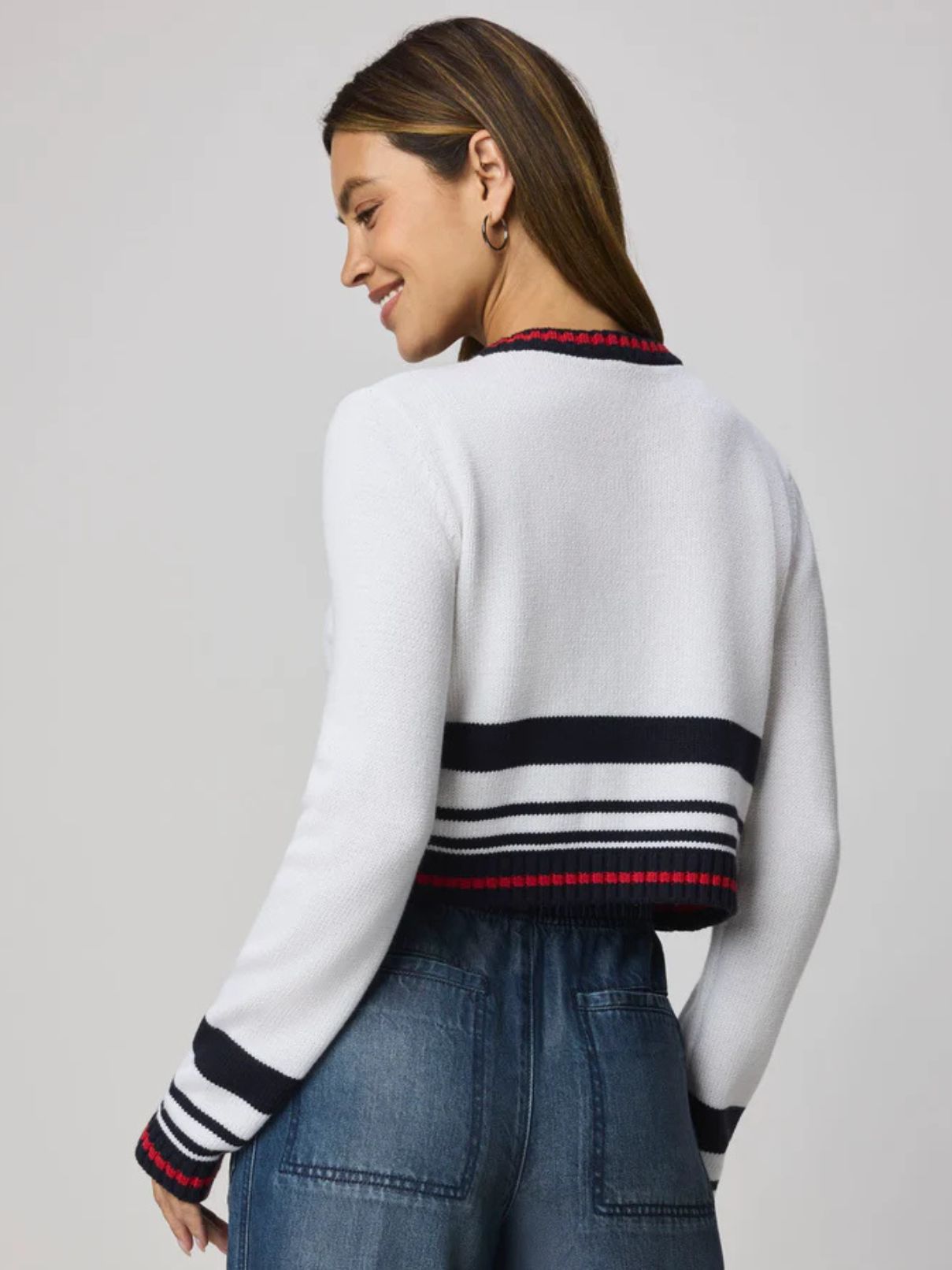 Splendid Sailor Stripe Cardi in White/Navy/Rouge