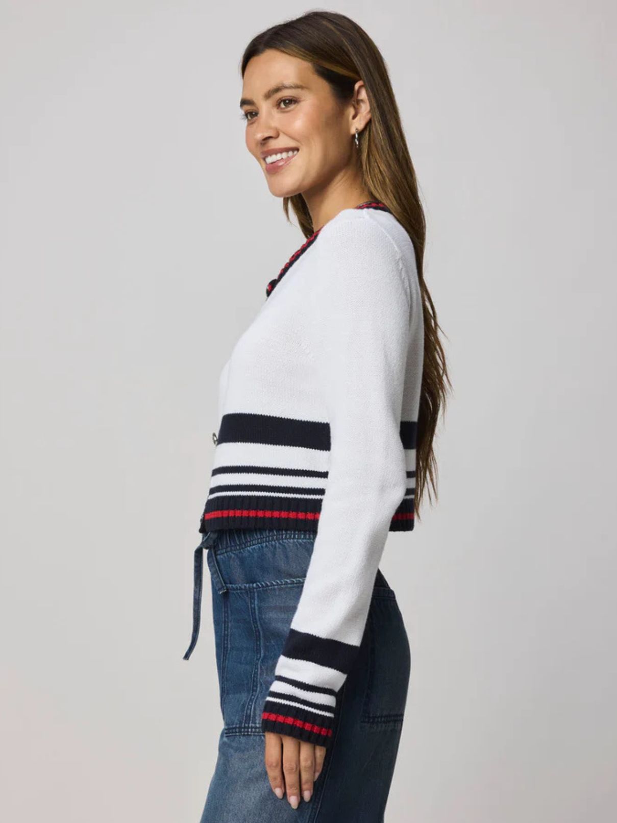 Splendid Sailor Stripe Cardi in White/Navy/Rouge