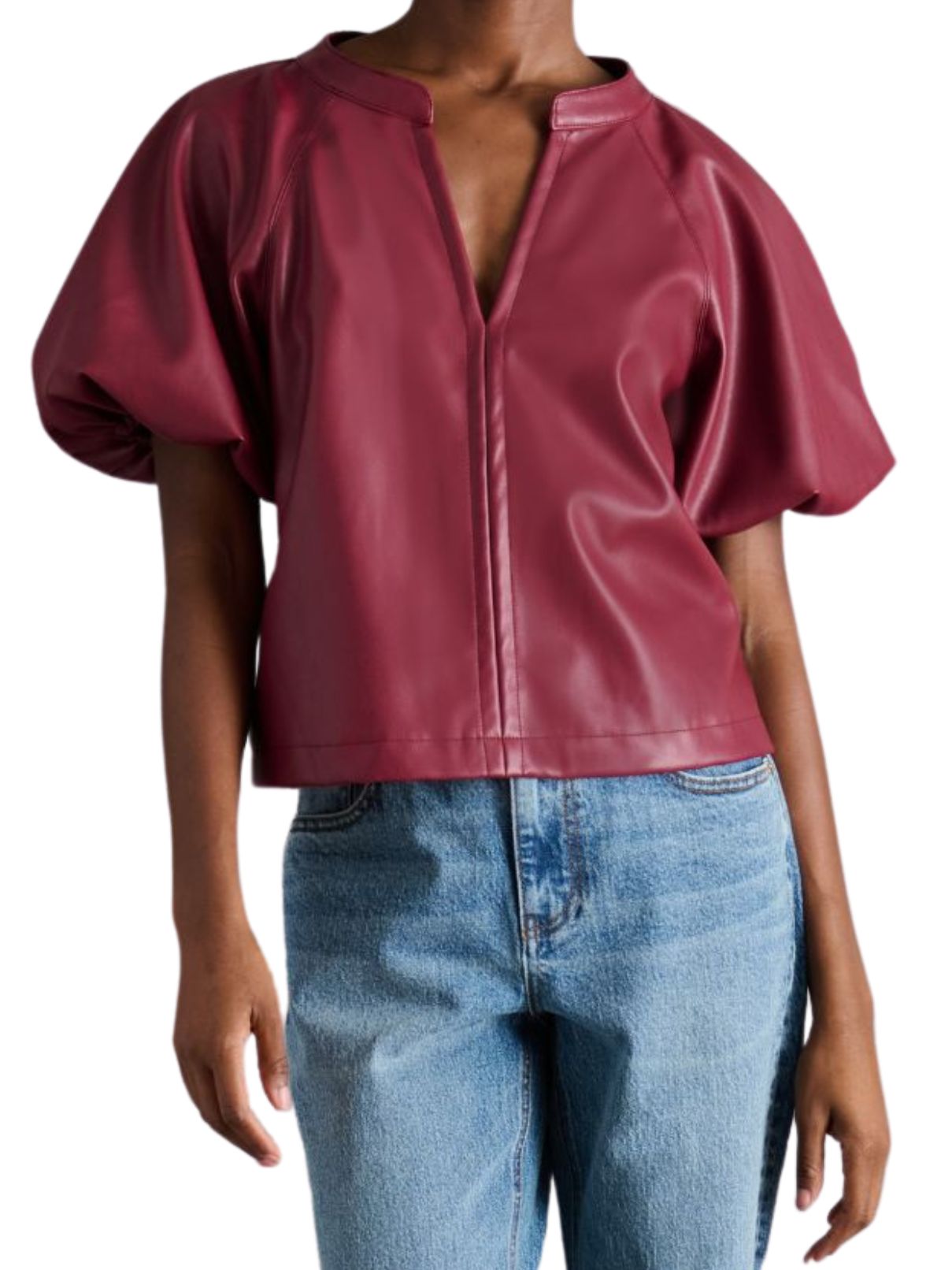 Steve Madden Cecilia Faux Leather Puffed Sleeve Top – Cordovan