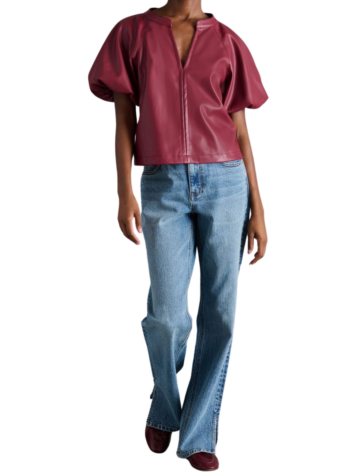Steve Madden Cecilia Faux Leather Puffed Sleeve Top – Cordovan