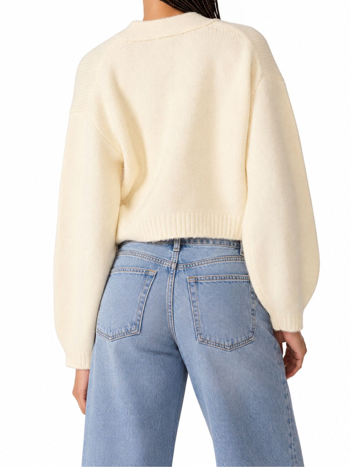 Steve Madden Mica V-Neck Cropped Cardigan in Cream
