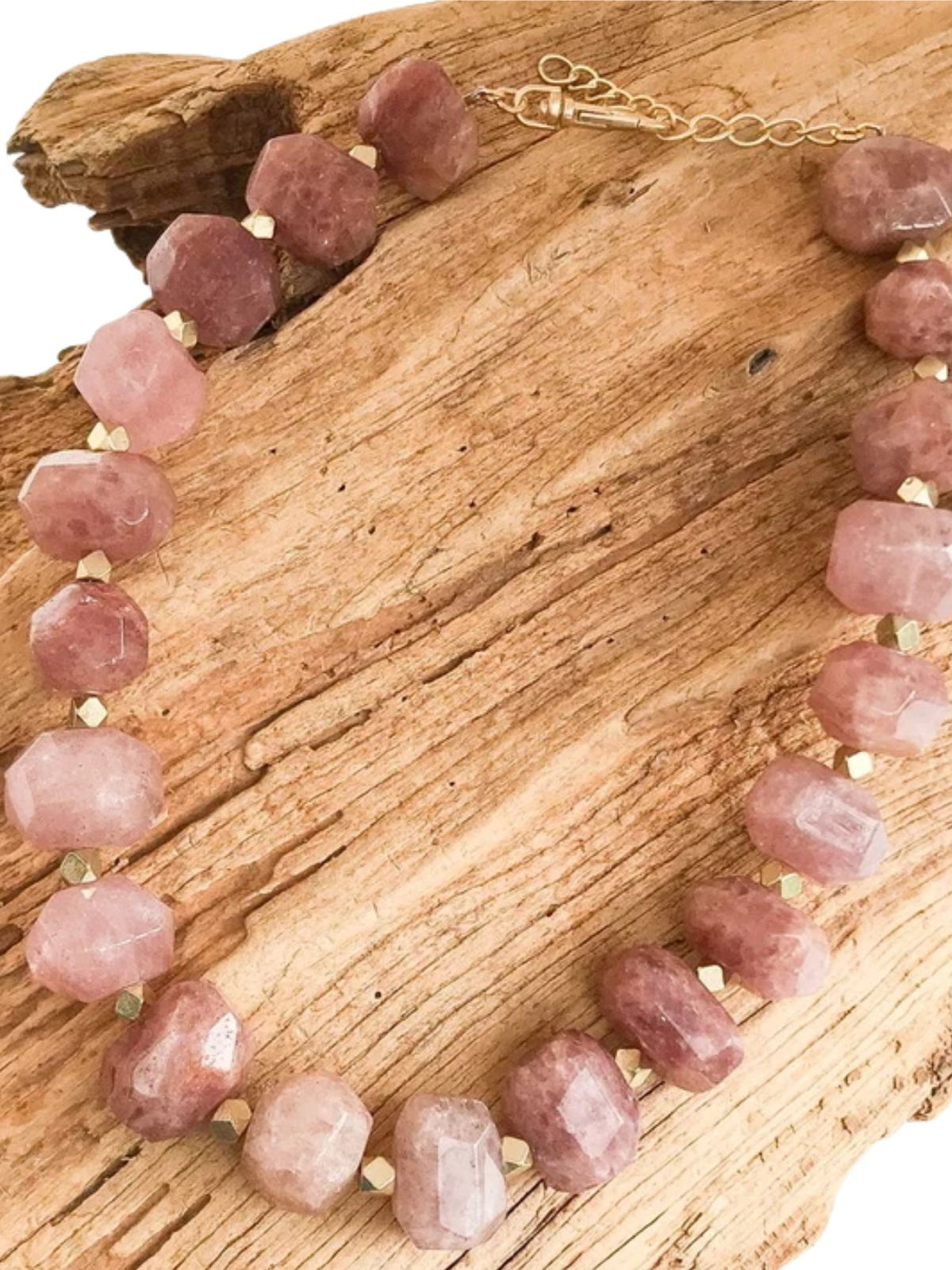 Strawberry Quartz Chunky Natural Stone Statement Necklace