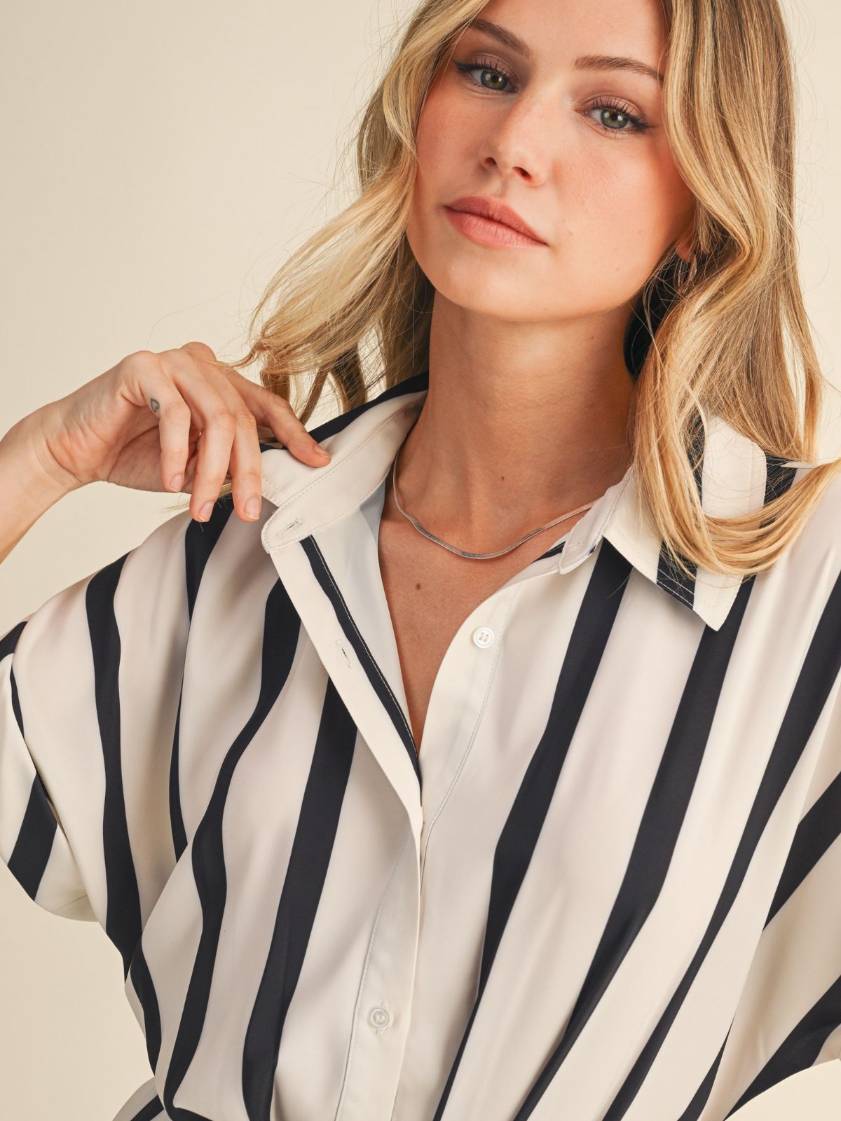 Stripe Print Romper in Cream/Black