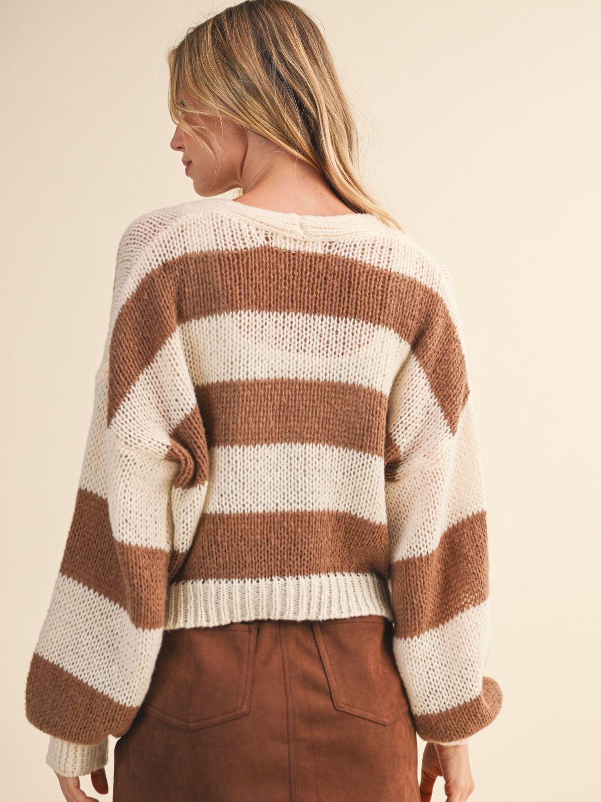 Striped Cardigan in Cream/Brown
