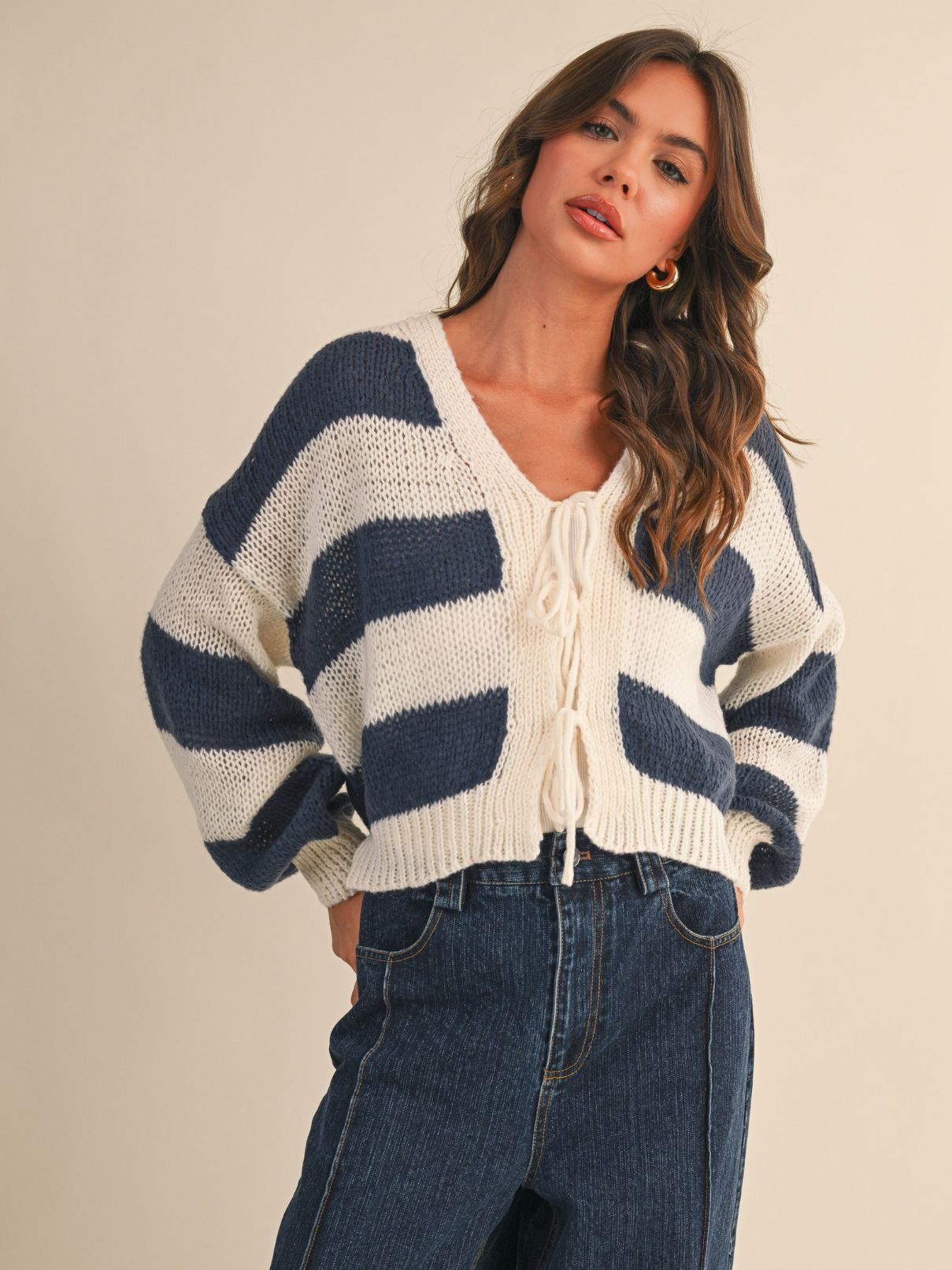 Striped Cardigan in Navy/Cream