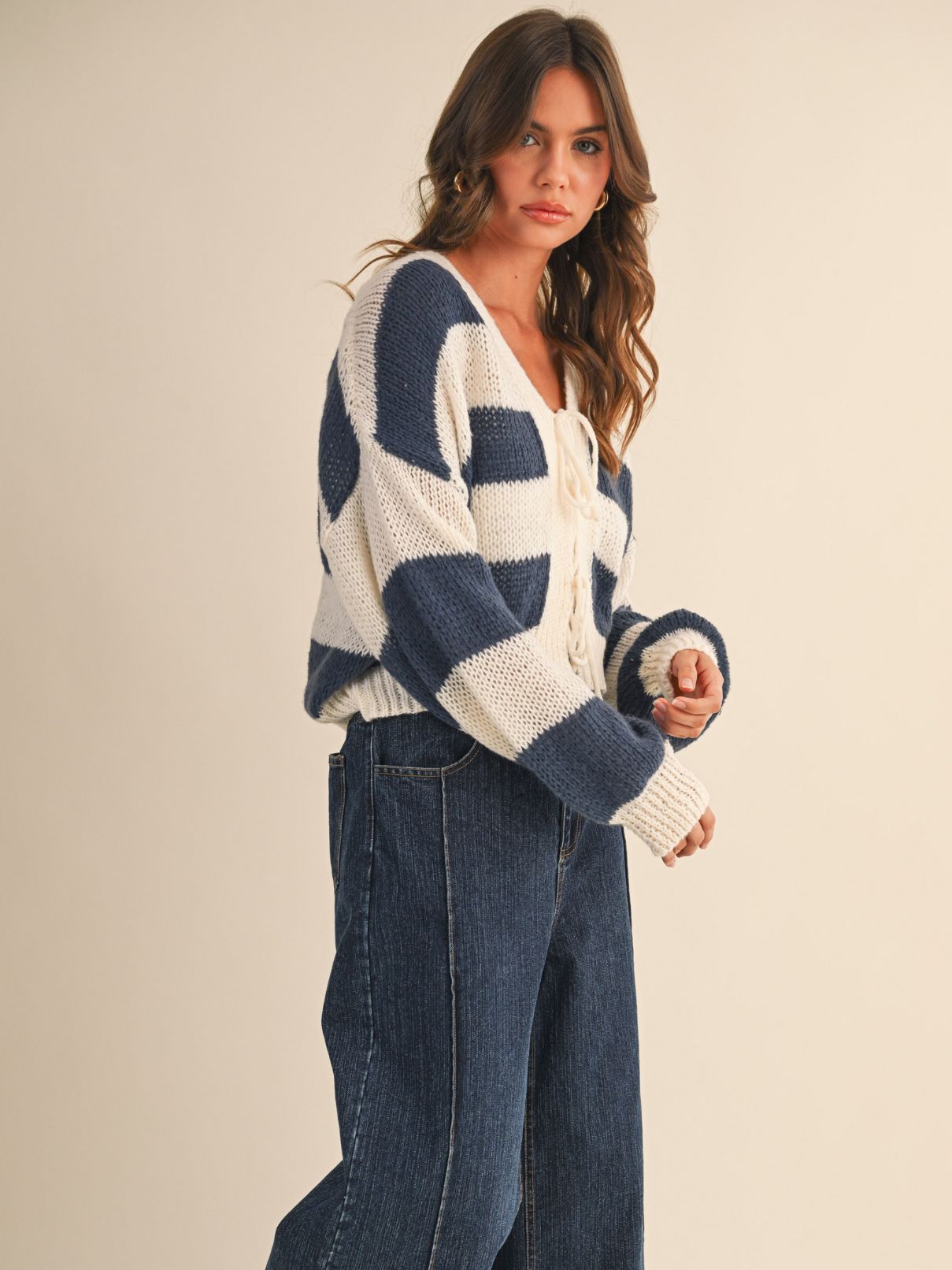 Striped Cardigan in Navy/Cream