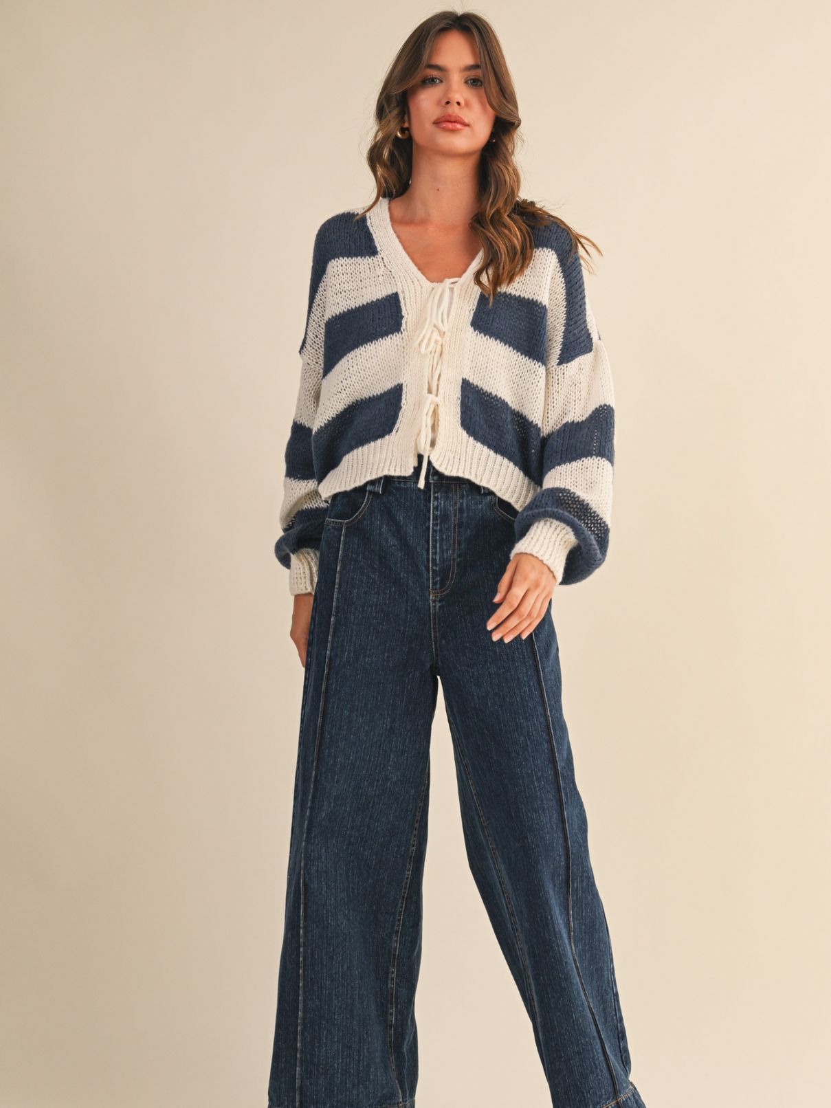 Striped Cardigan in Navy/Cream