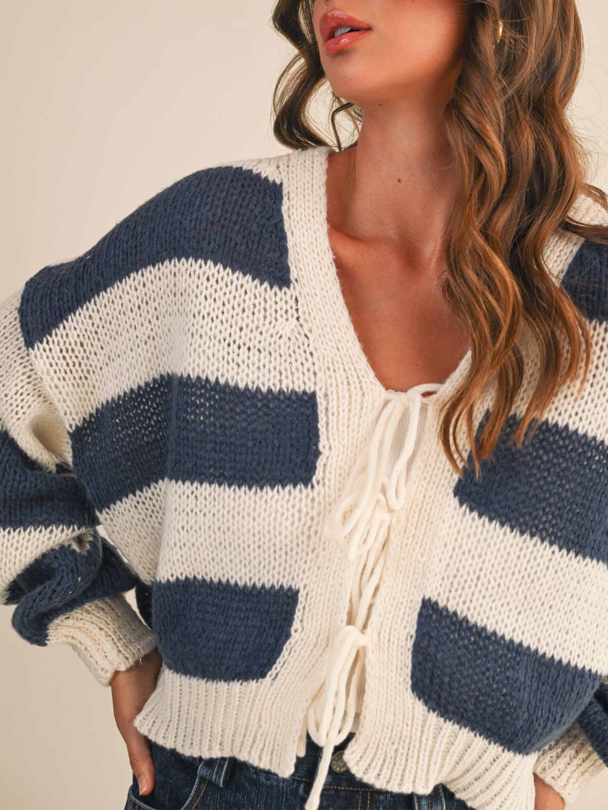 Striped Cardigan in Navy/Cream