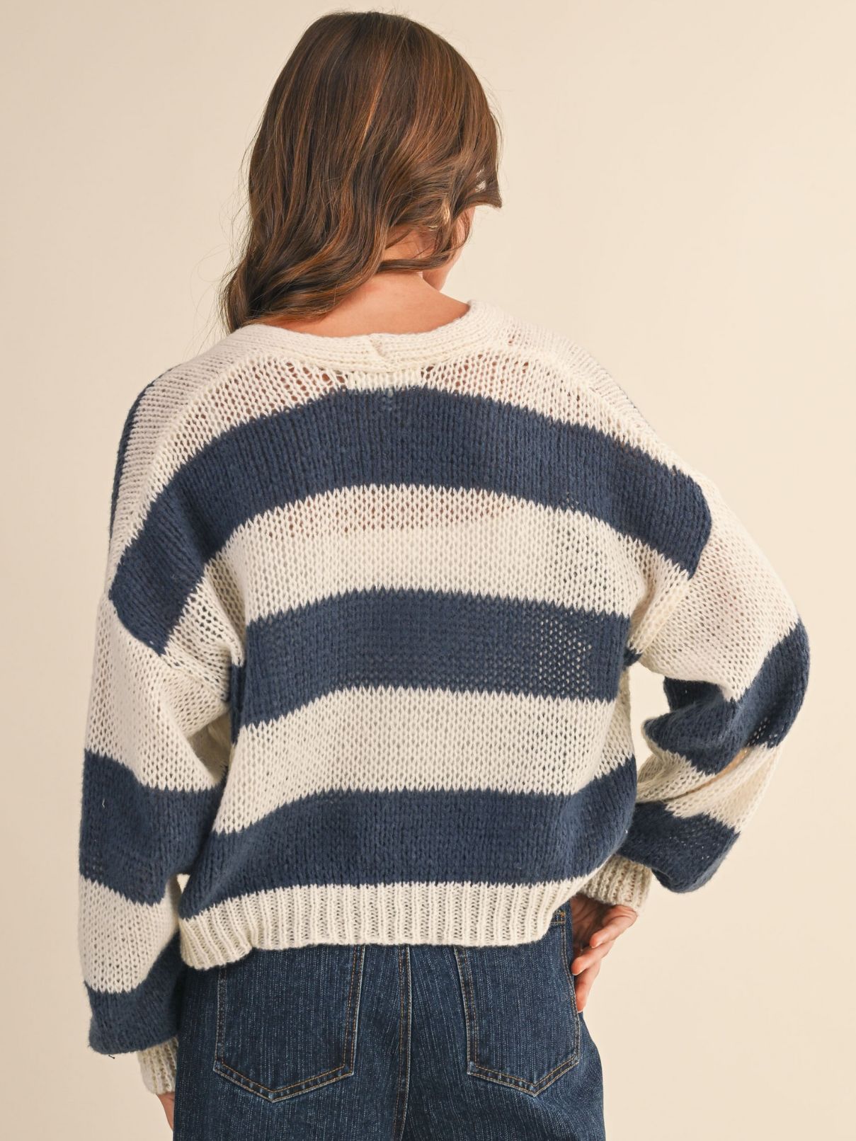 Striped Cardigan in Navy/Cream
