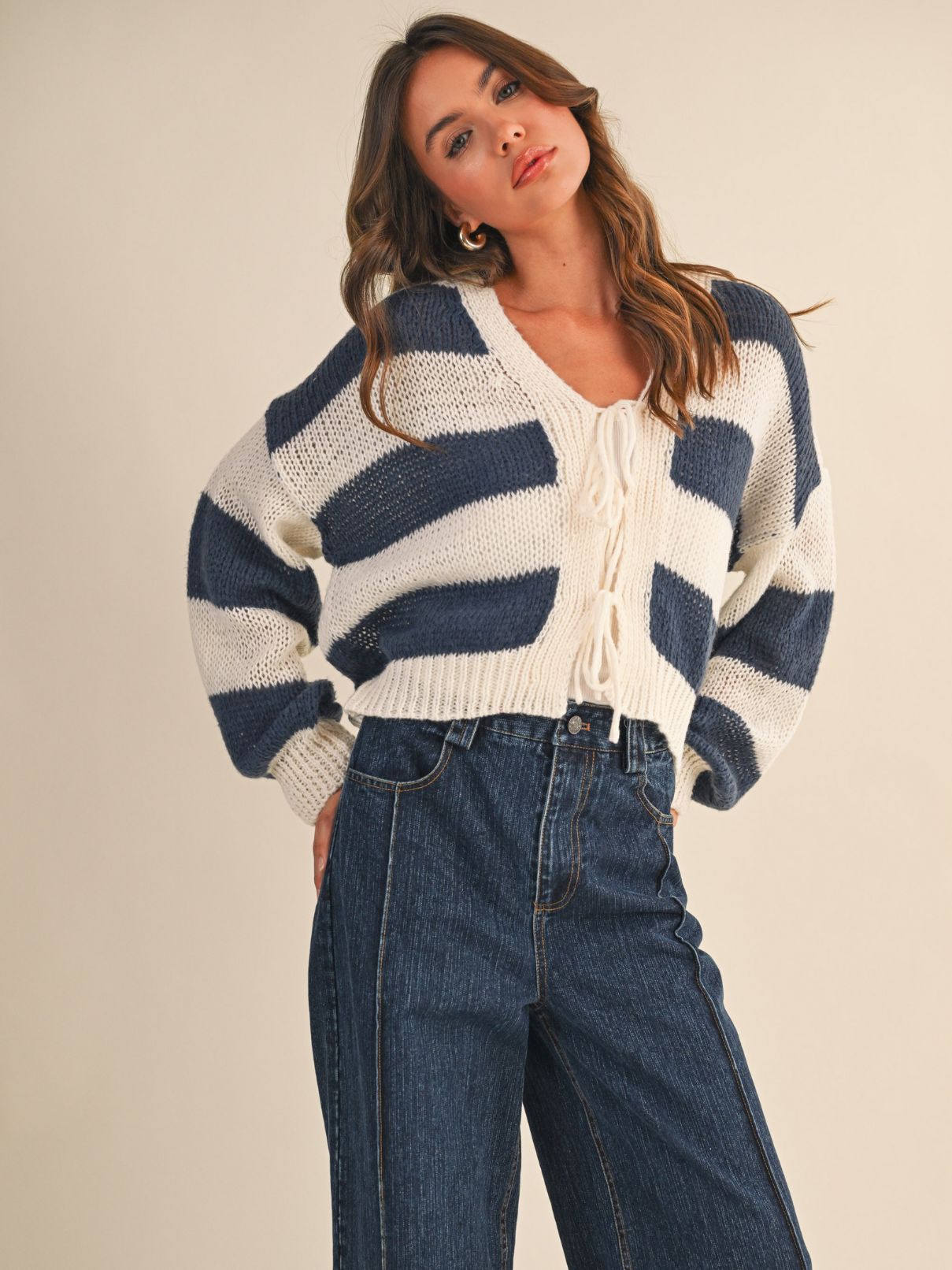 Striped Cardigan in Navy/Cream