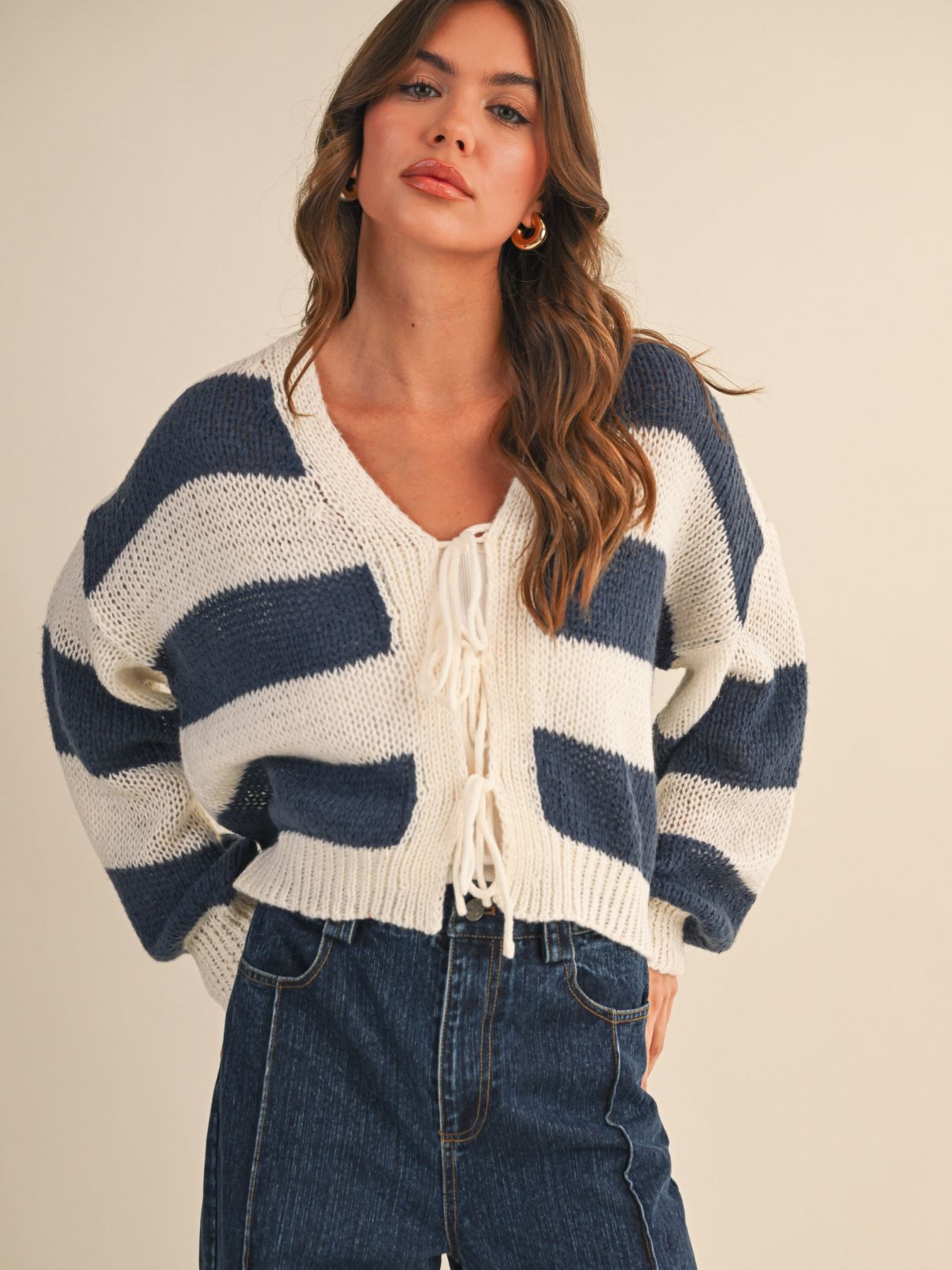 Striped Cardigan in Navy/Cream