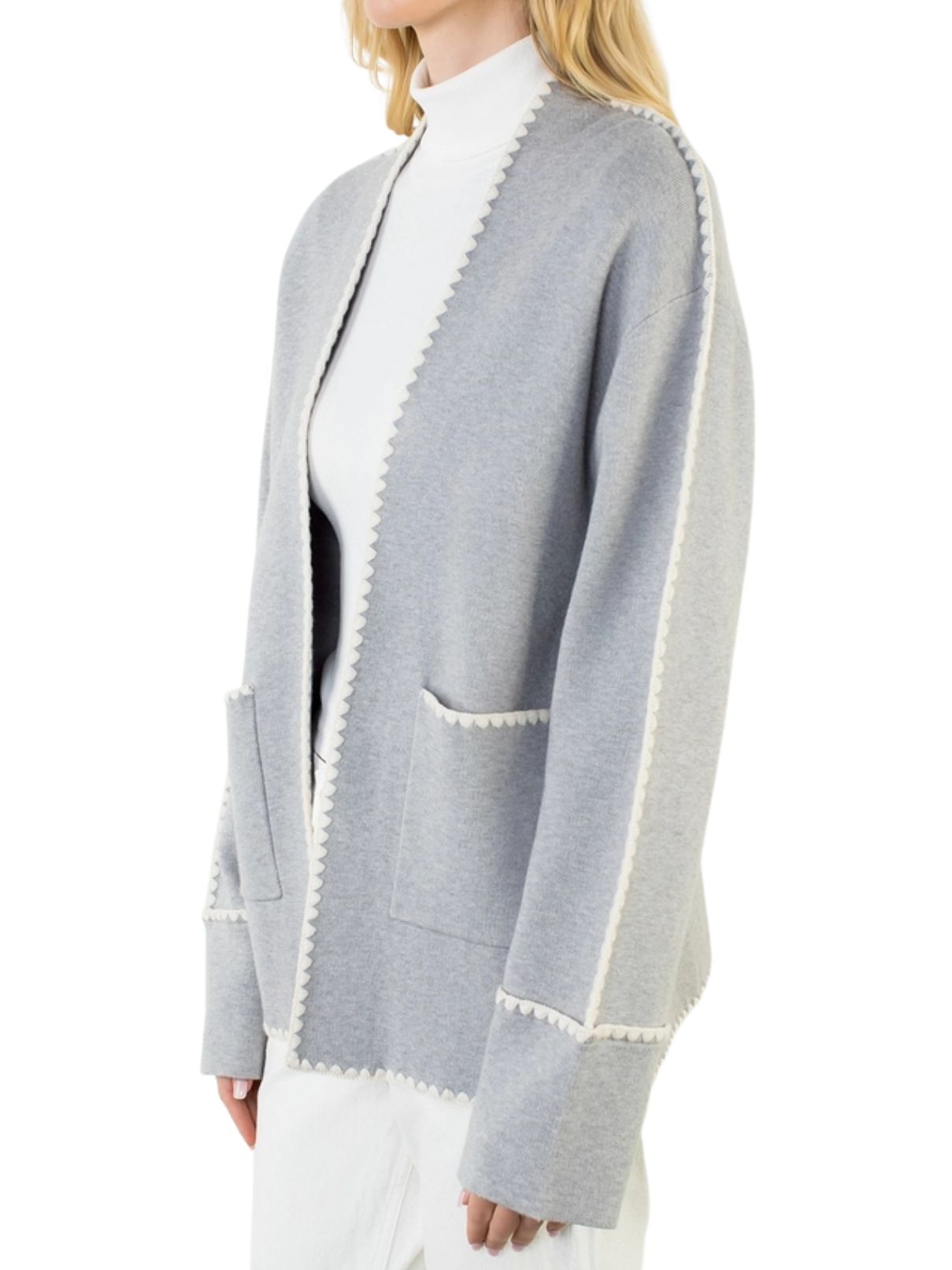 THML Embroidered Cardigan with Pockets – Grey