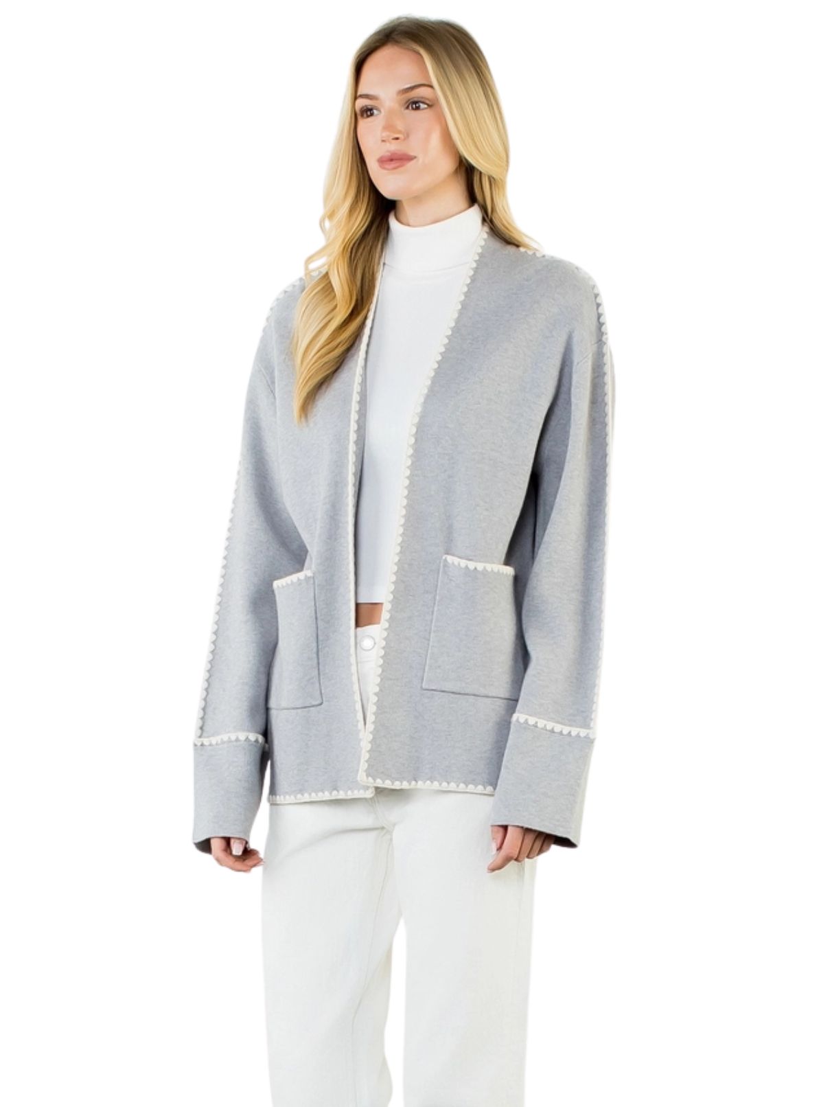 THML Embroidered Cardigan with Pockets – Grey
